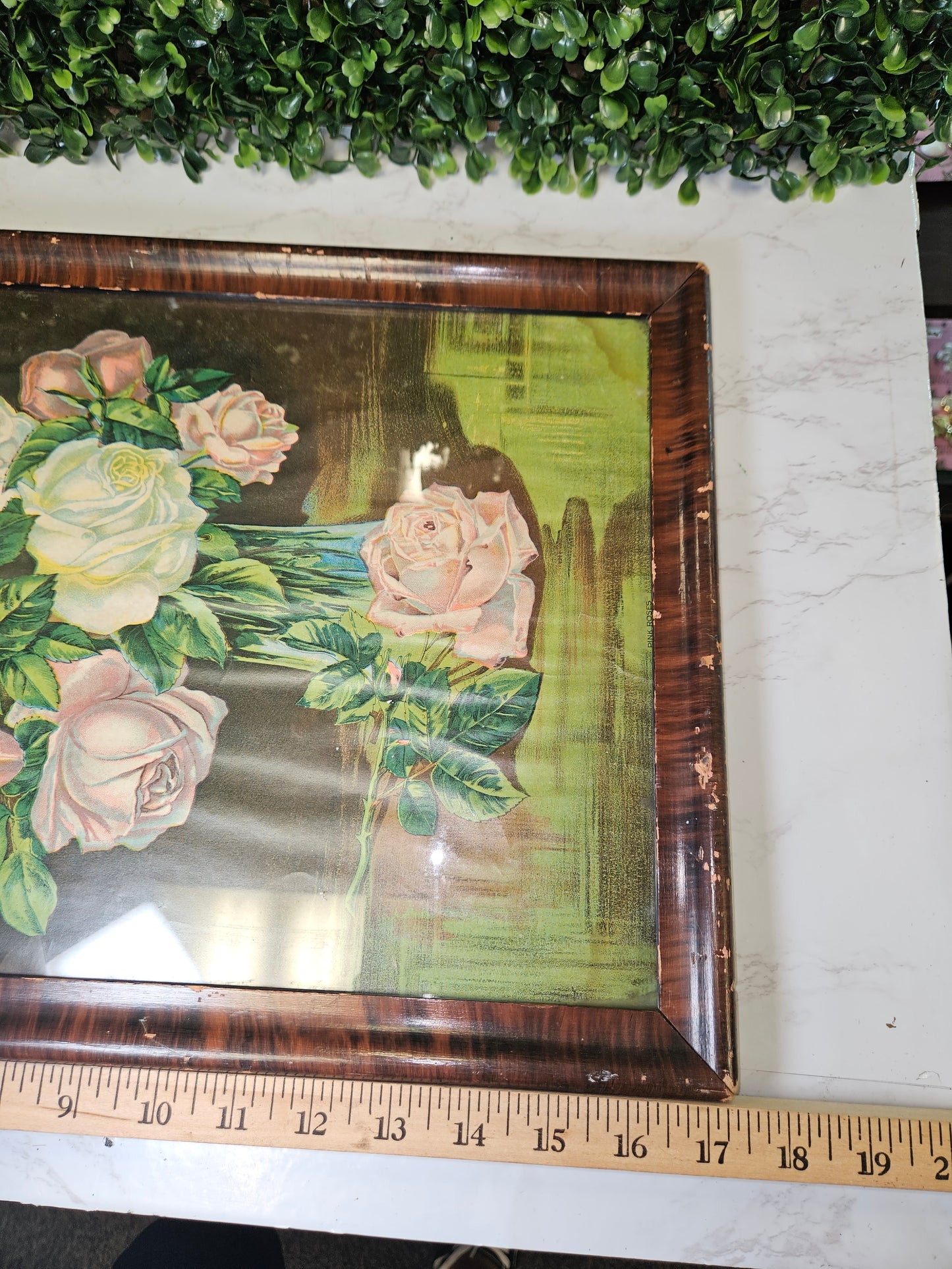 ANTIQUE FRAMED Litho- LITHOGRAPH Print 1911 PINK ROSES James Lee Chicago IL - VINTAGE