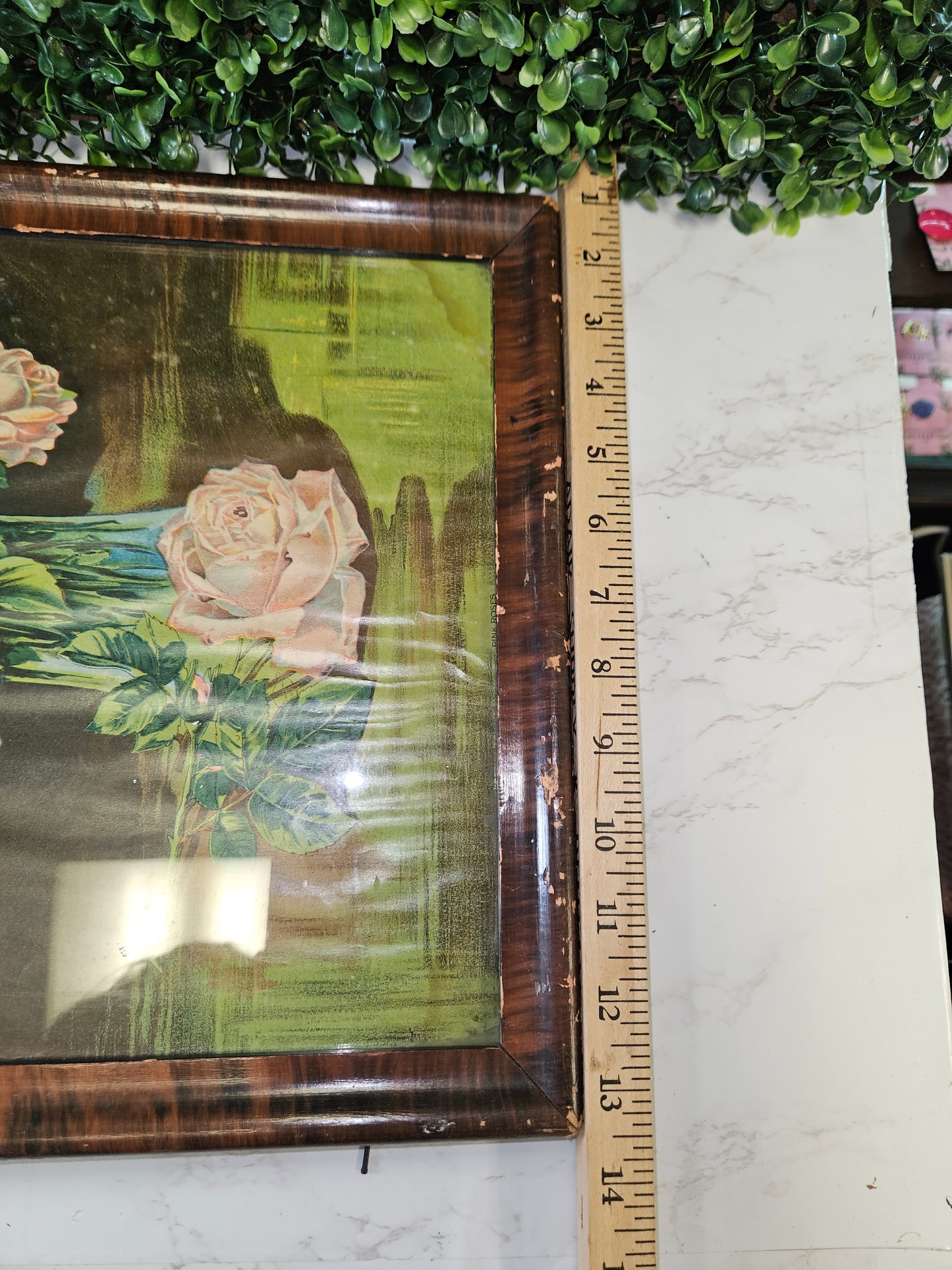 ANTIQUE FRAMED Litho- LITHOGRAPH Print 1911 PINK ROSES James Lee Chicago IL - VINTAGE