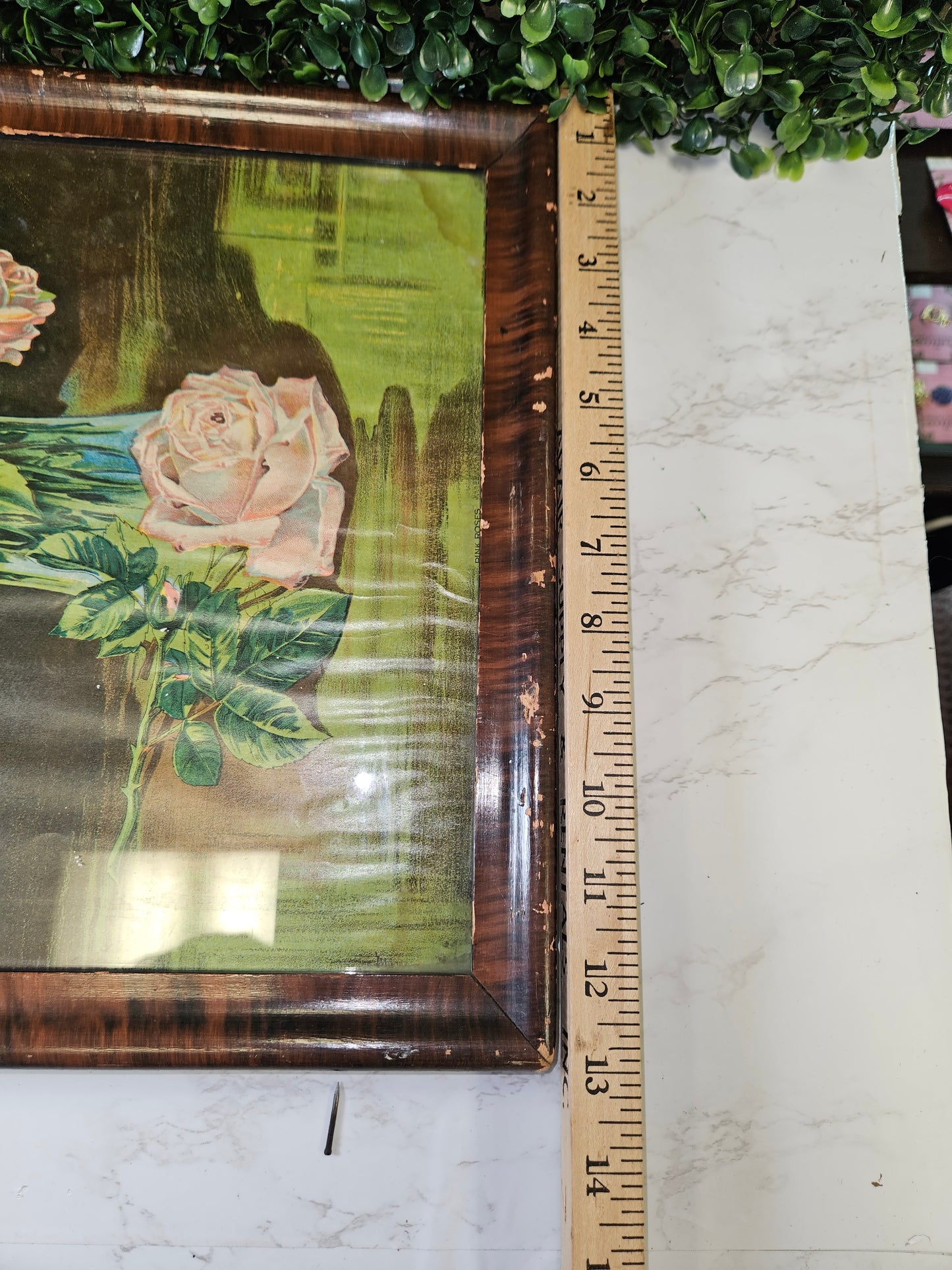 ANTIQUE FRAMED Litho- LITHOGRAPH Print 1911 PINK ROSES James Lee Chicago IL - VINTAGE
