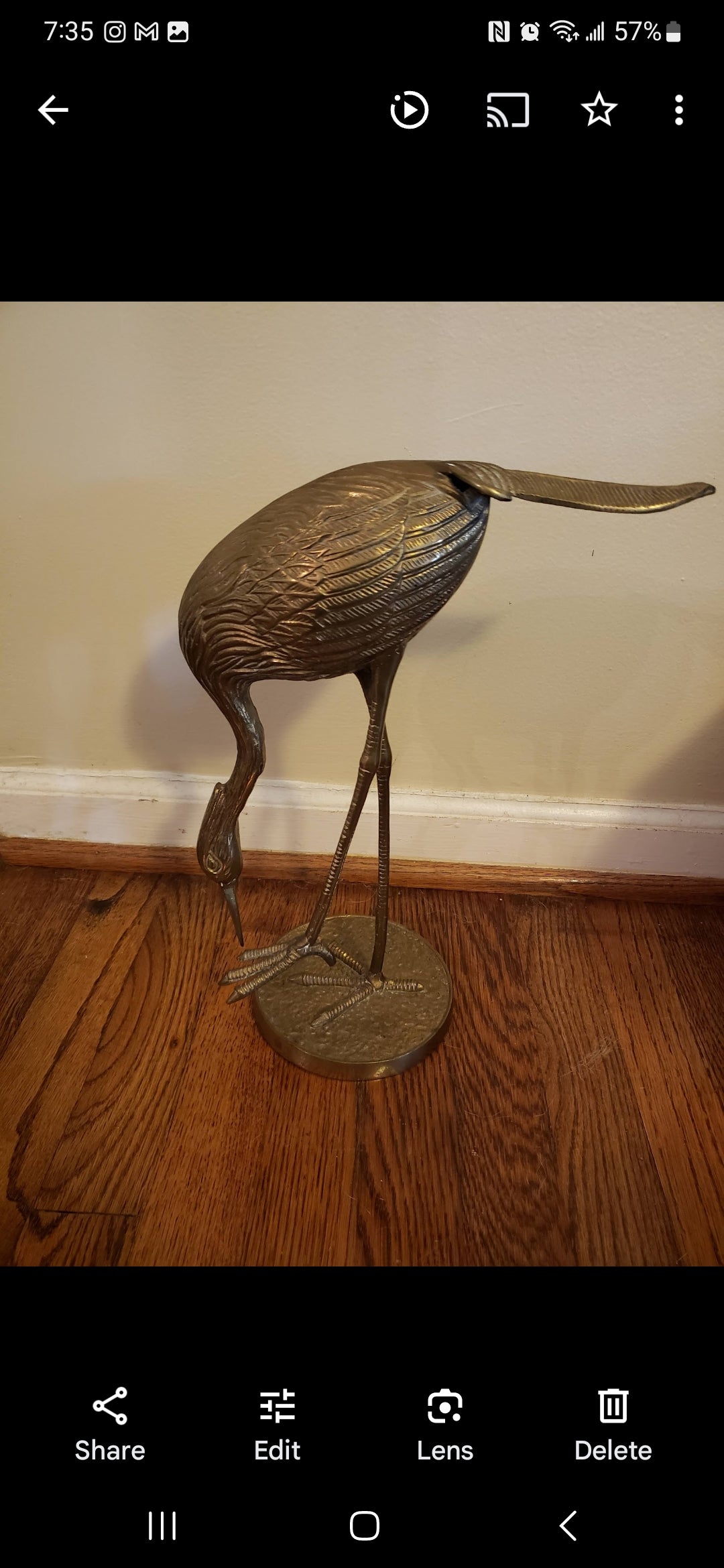 Vintage brass Heron-Cranes pair Xl 15" tall Rare