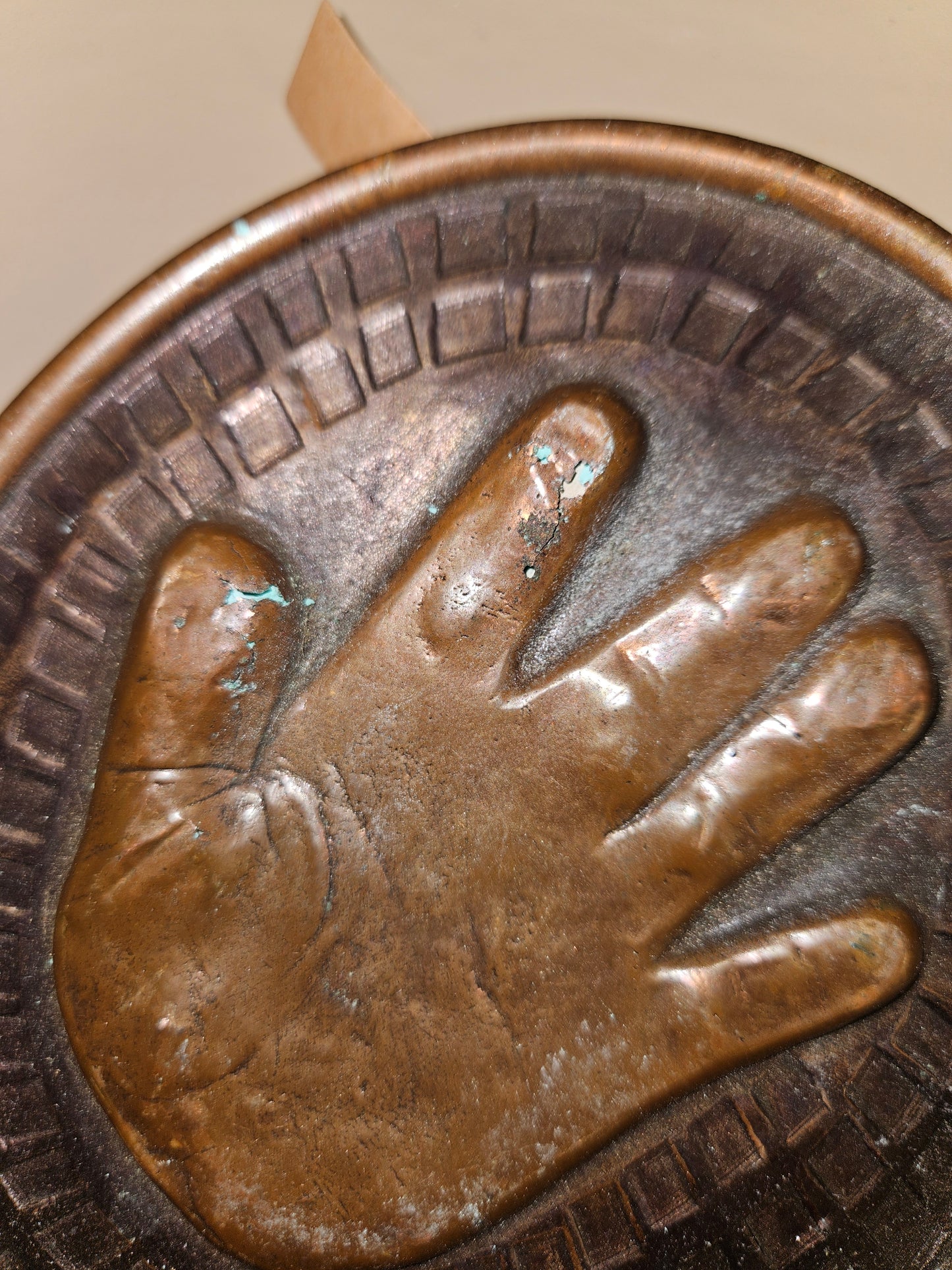 Vintage Darling 1950s baby foot & hand print impression wall plaques Patty Cakes - keepsakes bronze