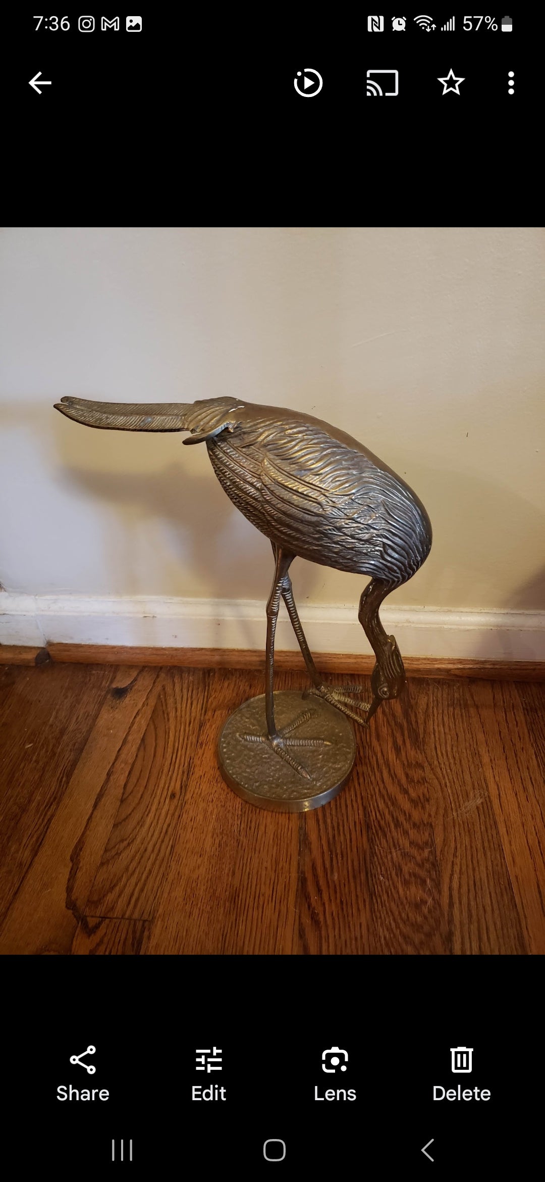 Vintage brass Heron-Cranes pair Xl 15" tall Rare