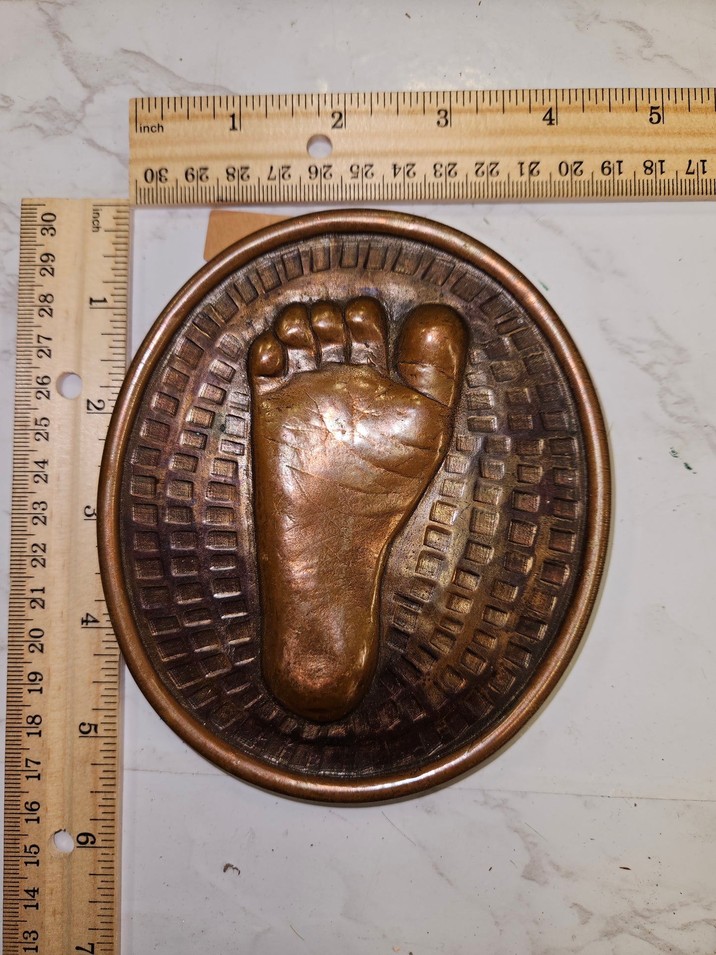 Vintage Darling 1950s baby foot & hand print impression wall plaques Patty Cakes - keepsakes bronze