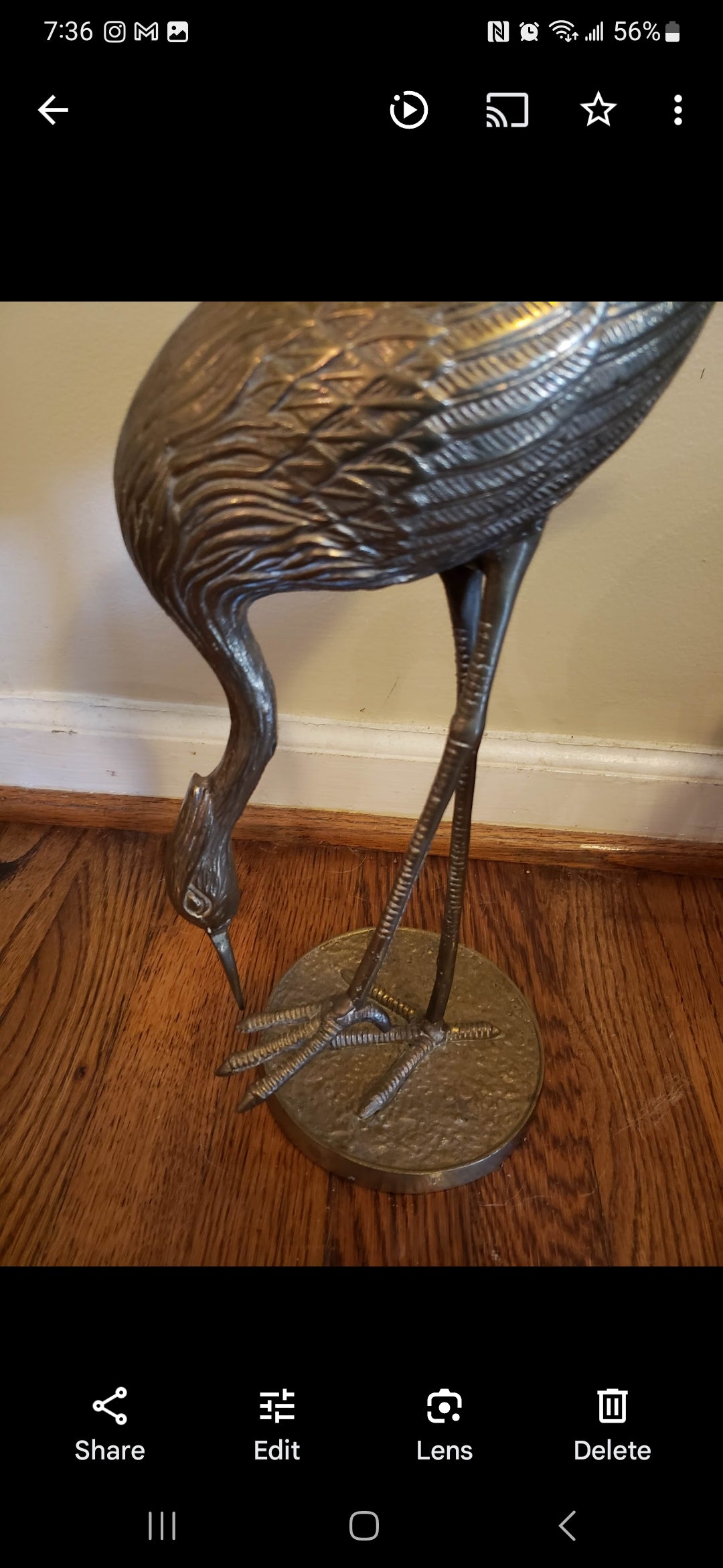 Vintage brass Heron-Cranes pair Xl 15" tall Rare