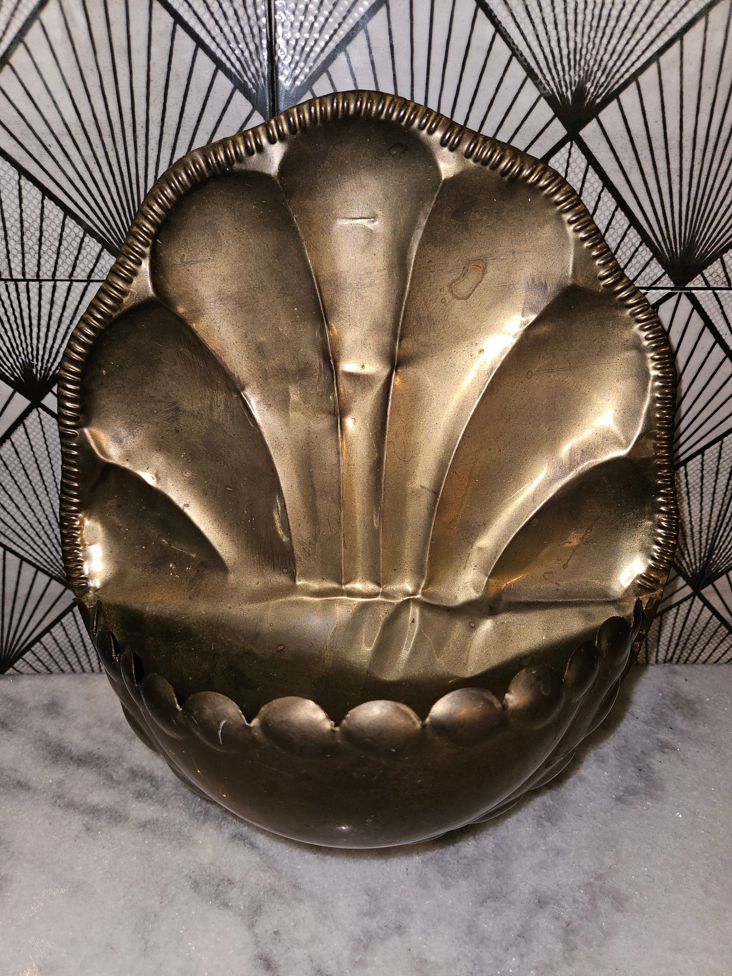 Vintage brass wall pocket planter