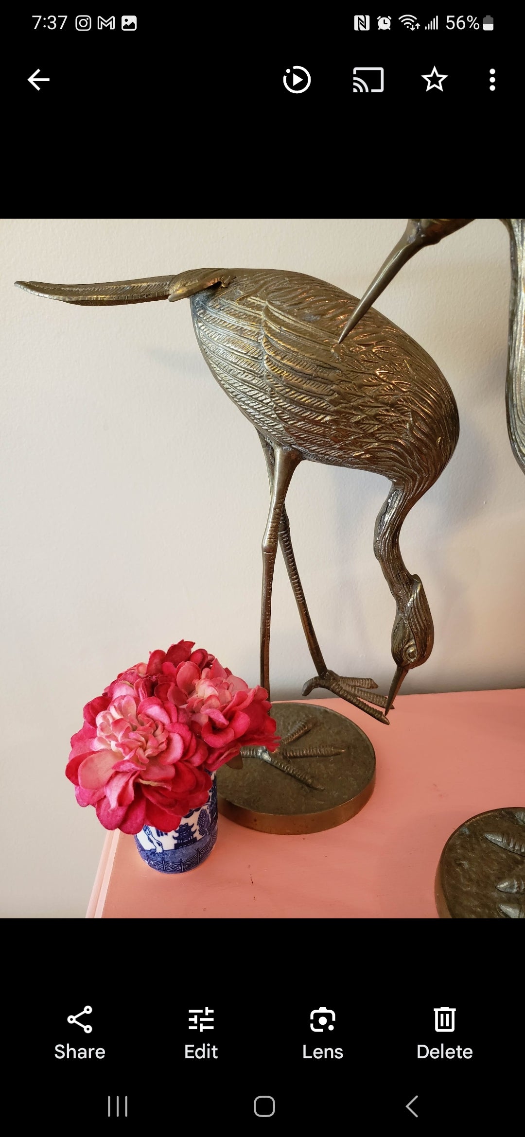 Vintage brass Heron-Cranes pair Xl 15" tall Rare