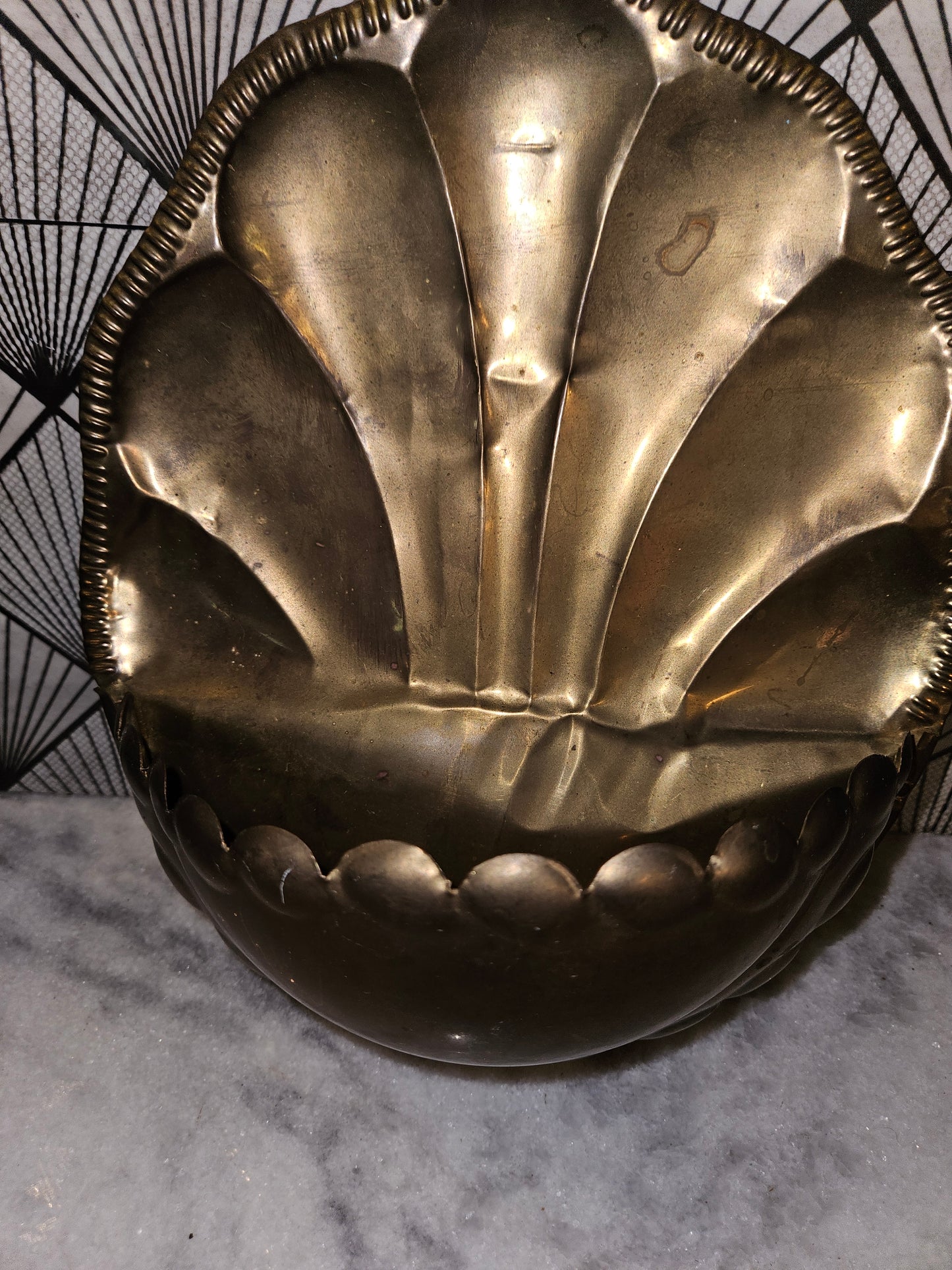 Vintage brass wall pocket planter