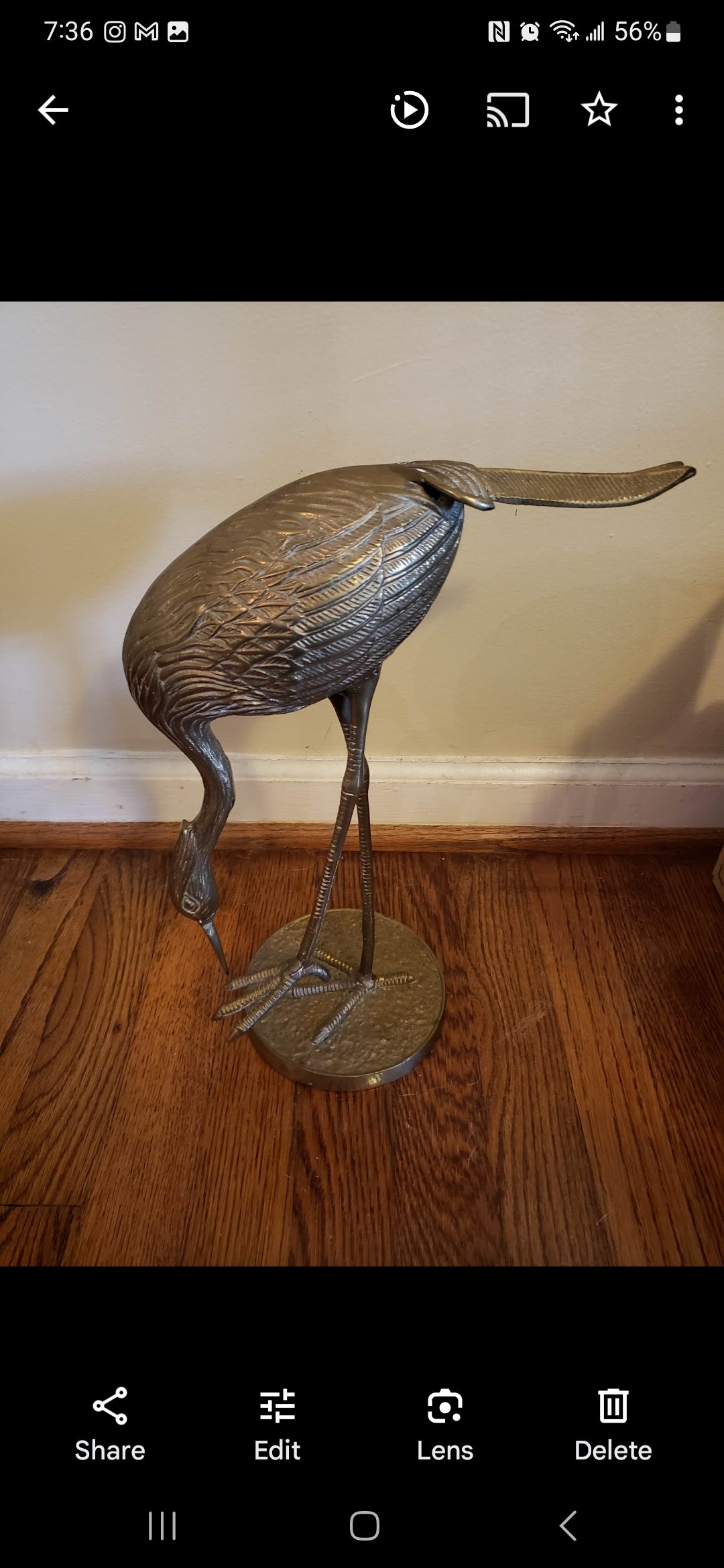 Vintage brass Heron-Cranes pair Xl 15" tall Rare