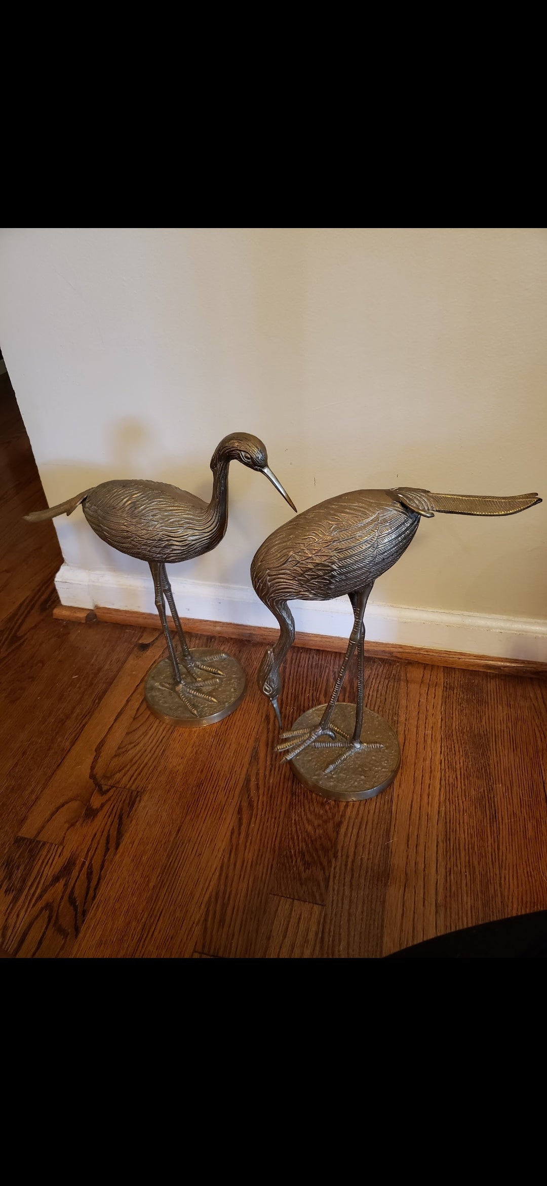 Vintage brass Heron-Cranes pair Xl 15" tall Rare
