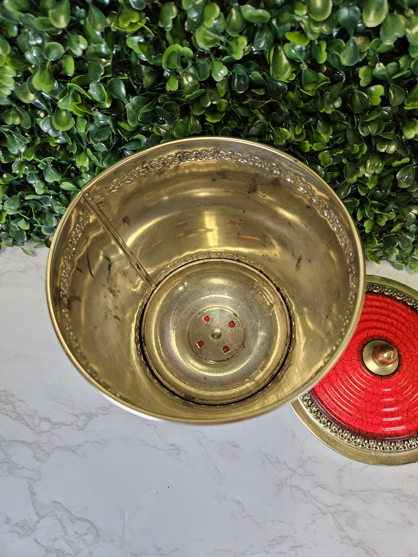 Vtg Red Floral Tin Canister