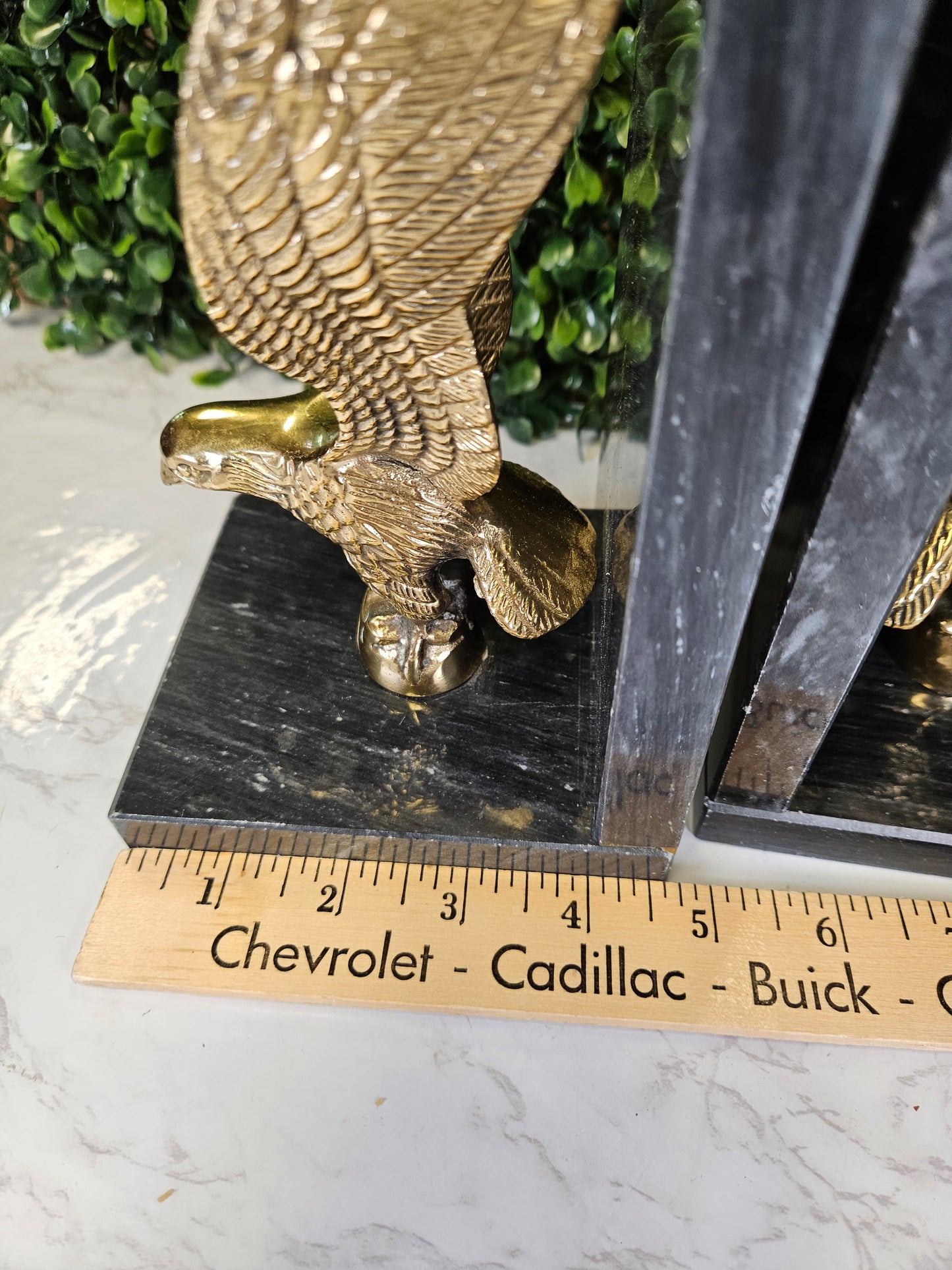 Vintage brass & black marble eagle bookends