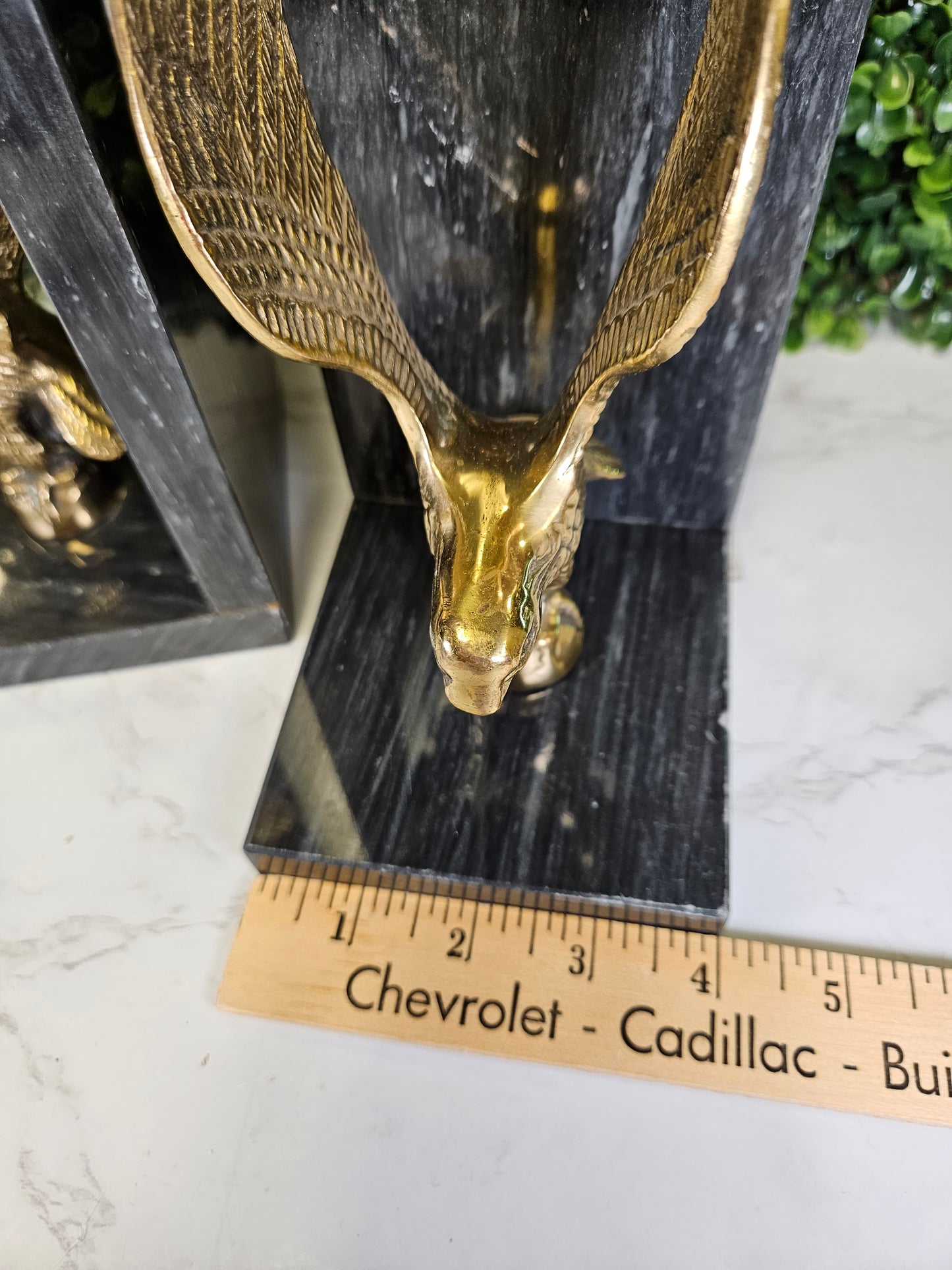 Vintage brass & black marble eagle bookends