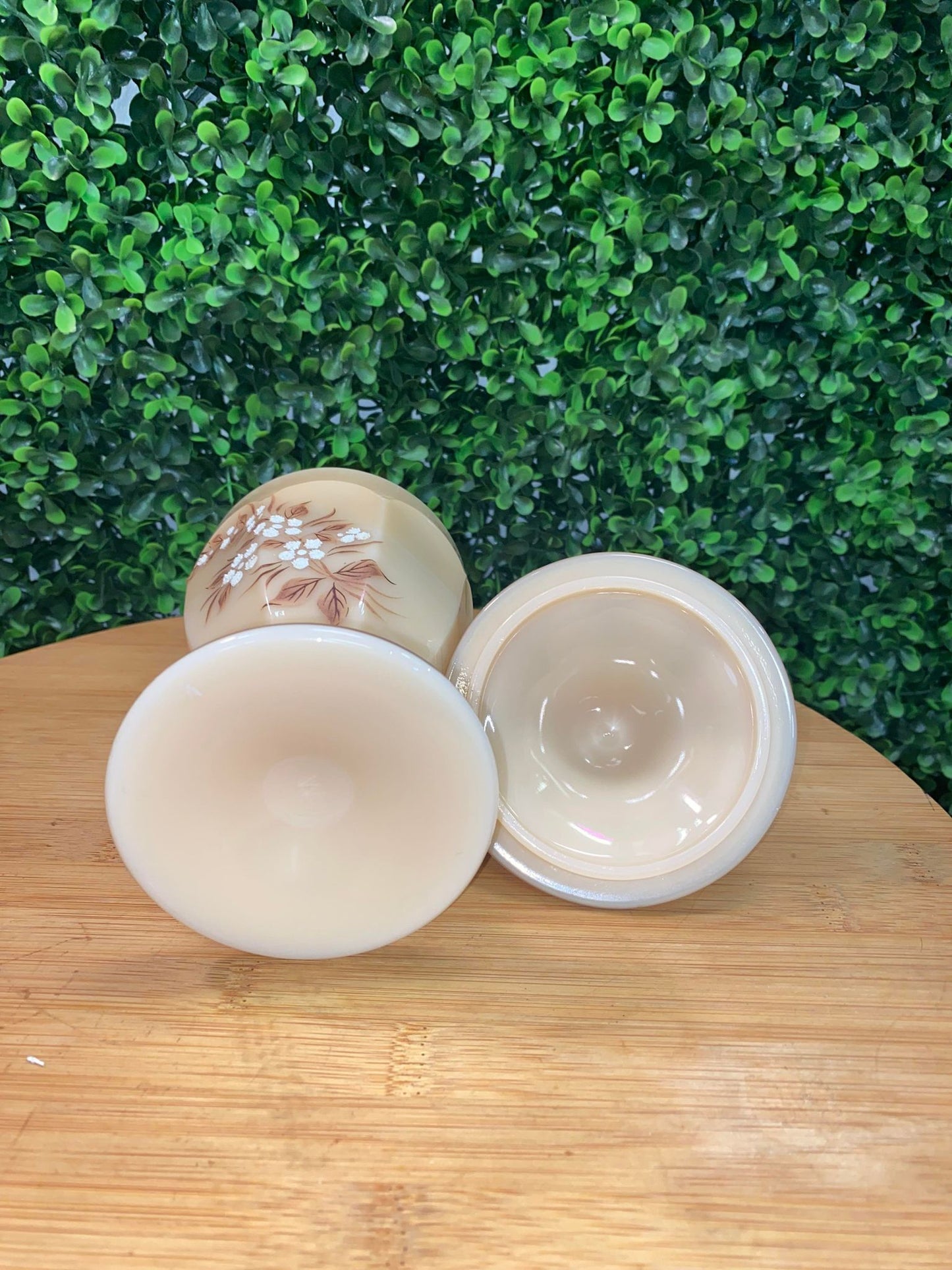 VINTAGE WESTMOREHEAD PEACH MILK GLASS COMPOTE