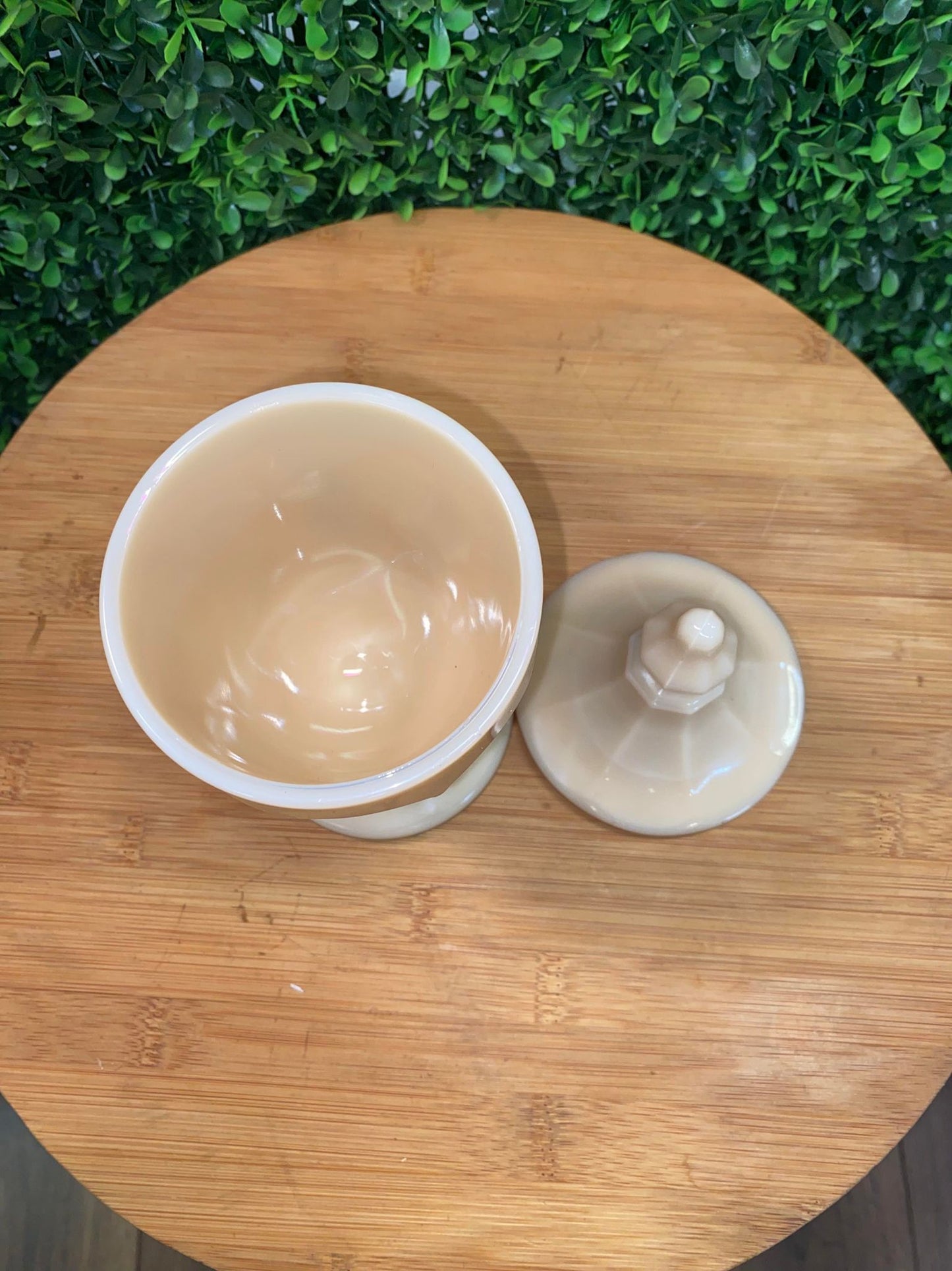 VINTAGE WESTMOREHEAD PEACH MILK GLASS COMPOTE