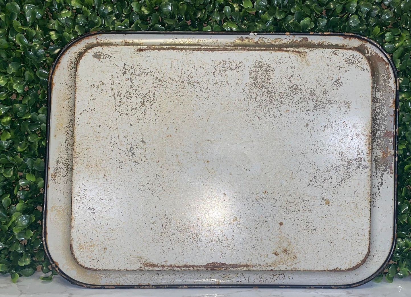 Vintage Hand Painted Black Tray w/Rose floral Tole Motif chippy