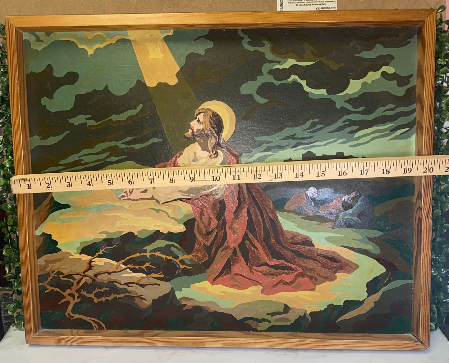 Vintage mid-century paint by numbers jesus framed painting