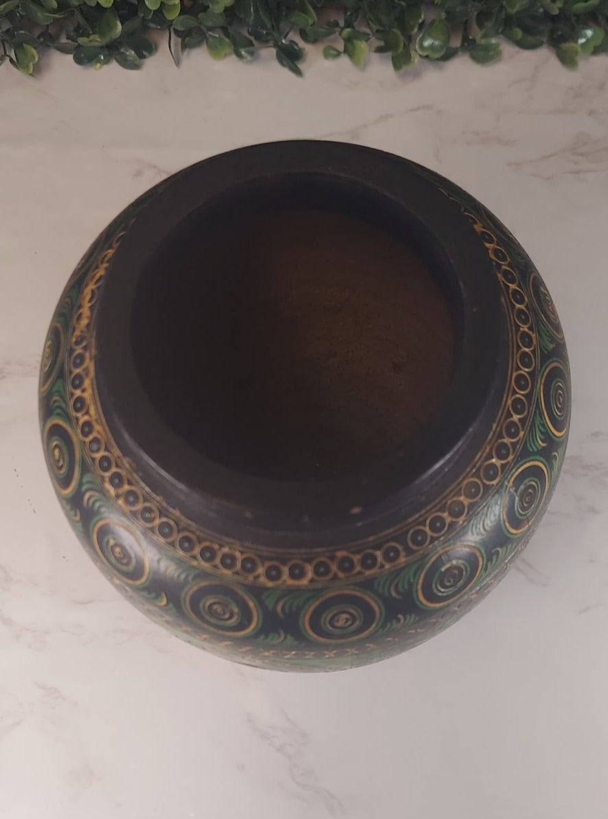 Vintage Bohemain handmade painted wood GREEN & BLACK