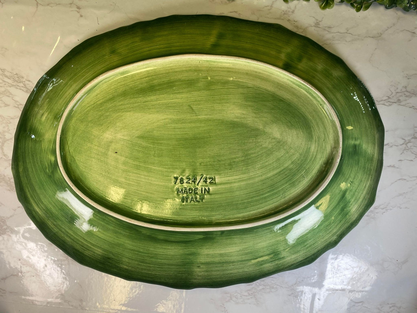Green Ceramic Italian Leaf Motif Oval Platter, Ceramiche Leonardo
