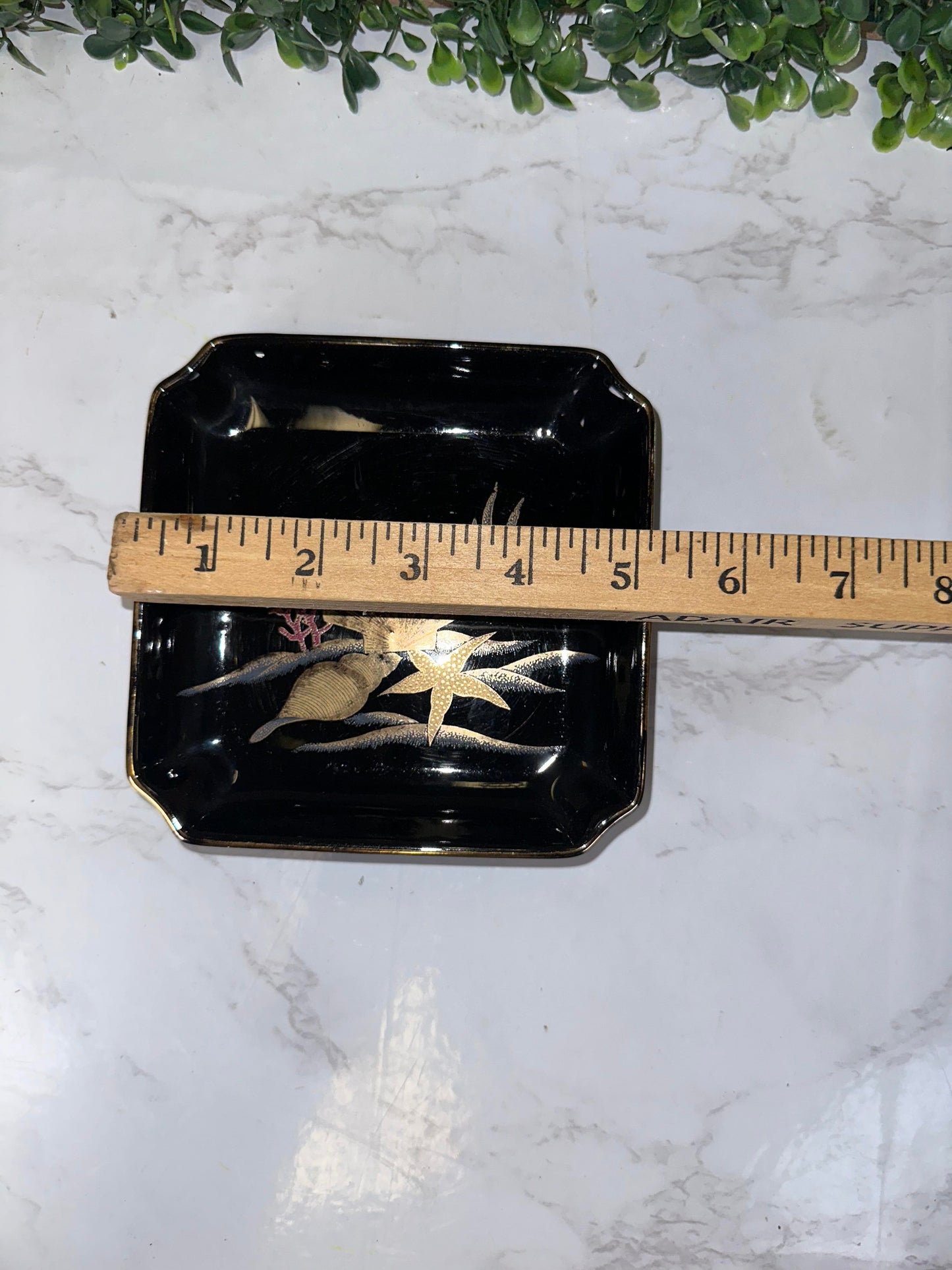 Vintage Japanese Otagiri Painted Ashtray Plate/ Ring Dish/ Trinket Dish/ Black Porcelain and 24k Gold seasahell