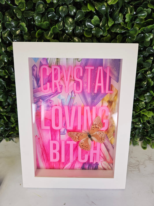 5X7 white framed 'crystal loving bitch'  butterfly frame orange butterfly