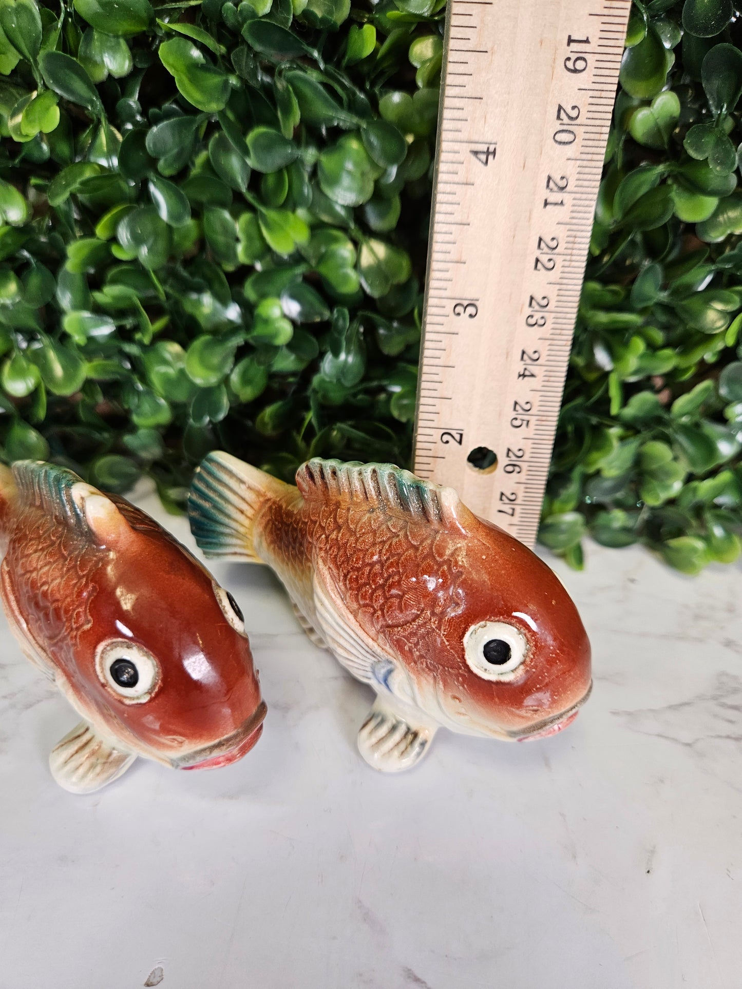 Vintage Brown Green Yellow Fish Salt & Pepper Shakers Japan