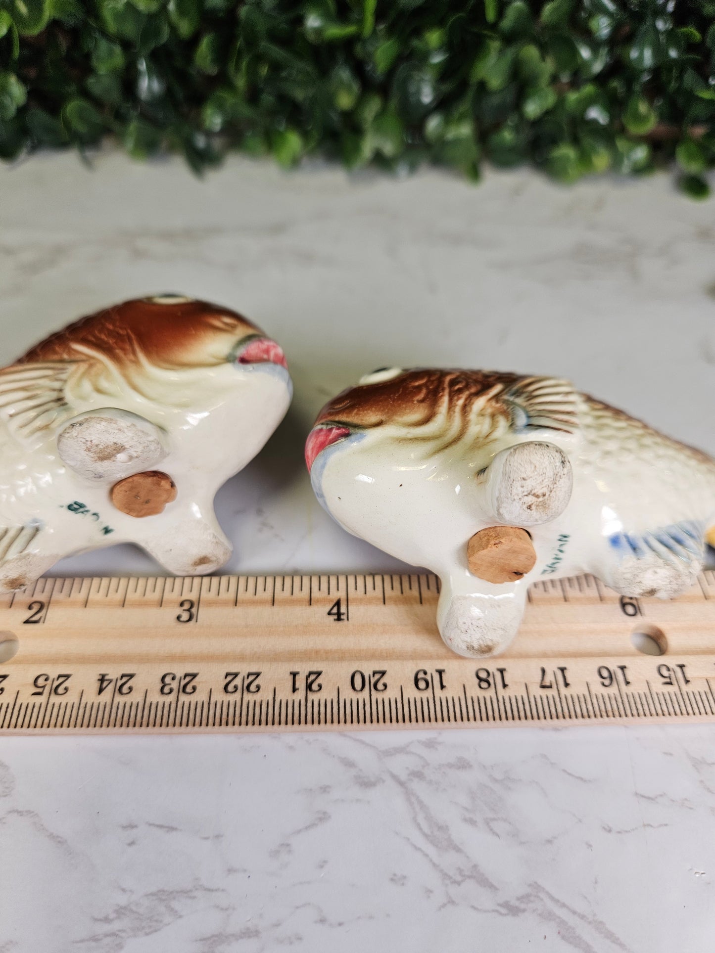 Vintage Brown Green Yellow Fish Salt & Pepper Shakers Japan