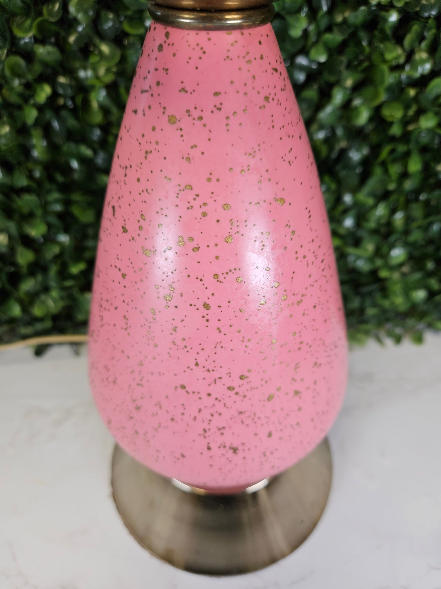 Vintage Mid Century Pink Speckled ceramic Atomic Table Bedroom Lamp Works - bedside