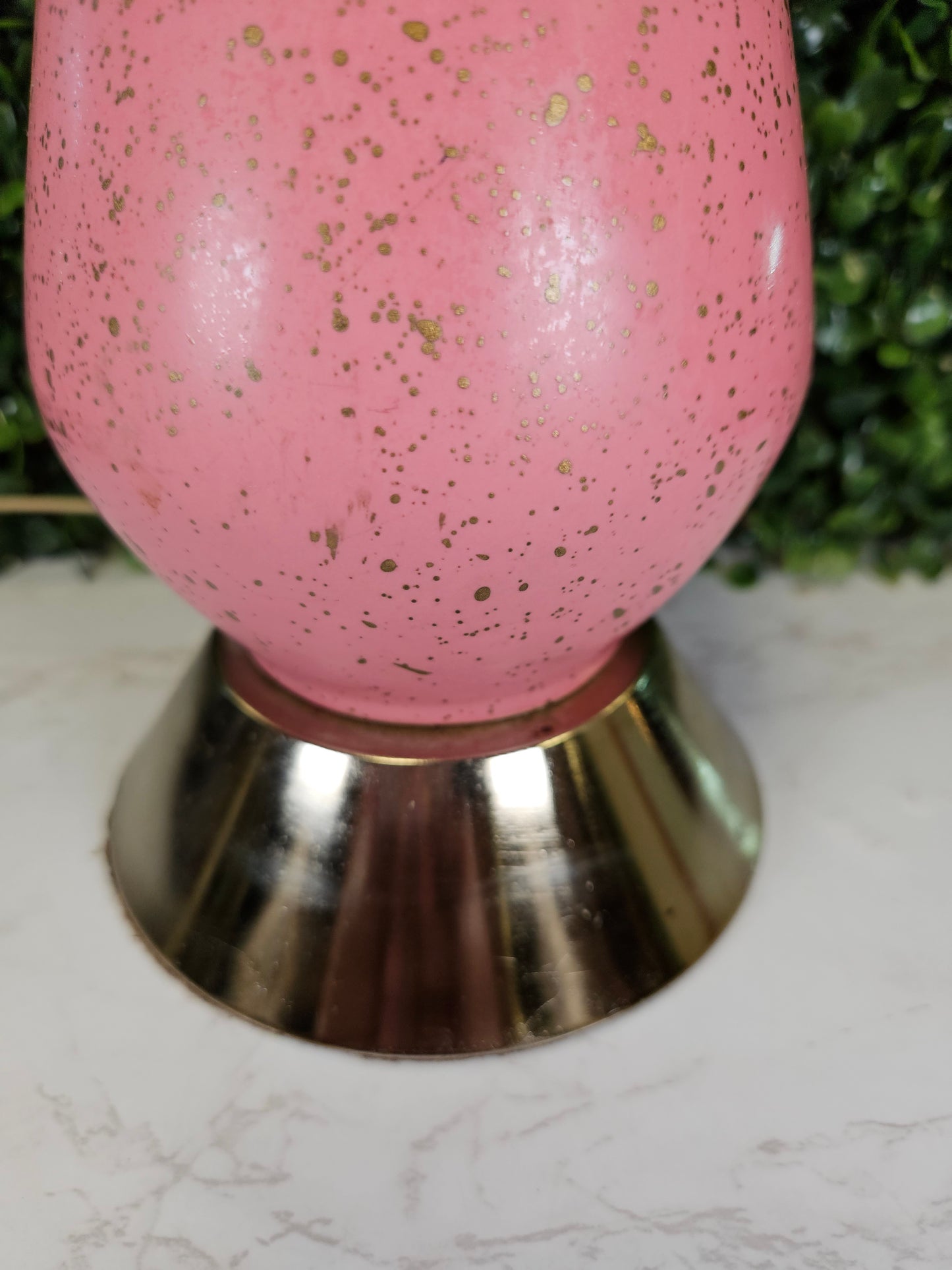 Vintage Mid Century Pink Speckled ceramic Atomic Table Bedroom Lamp Works - bedside