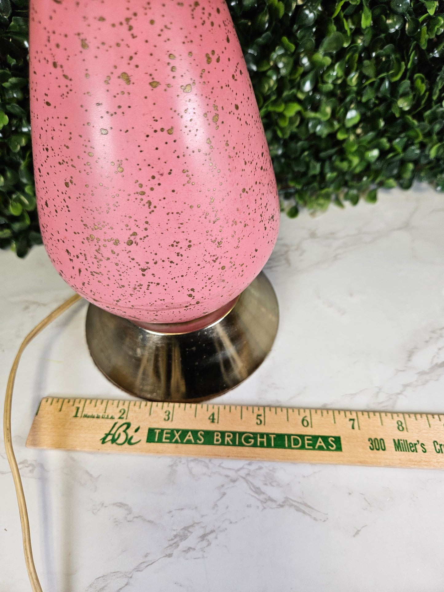 Vintage Mid Century Pink Speckled ceramic Atomic Table Bedroom Lamp Works - bedside