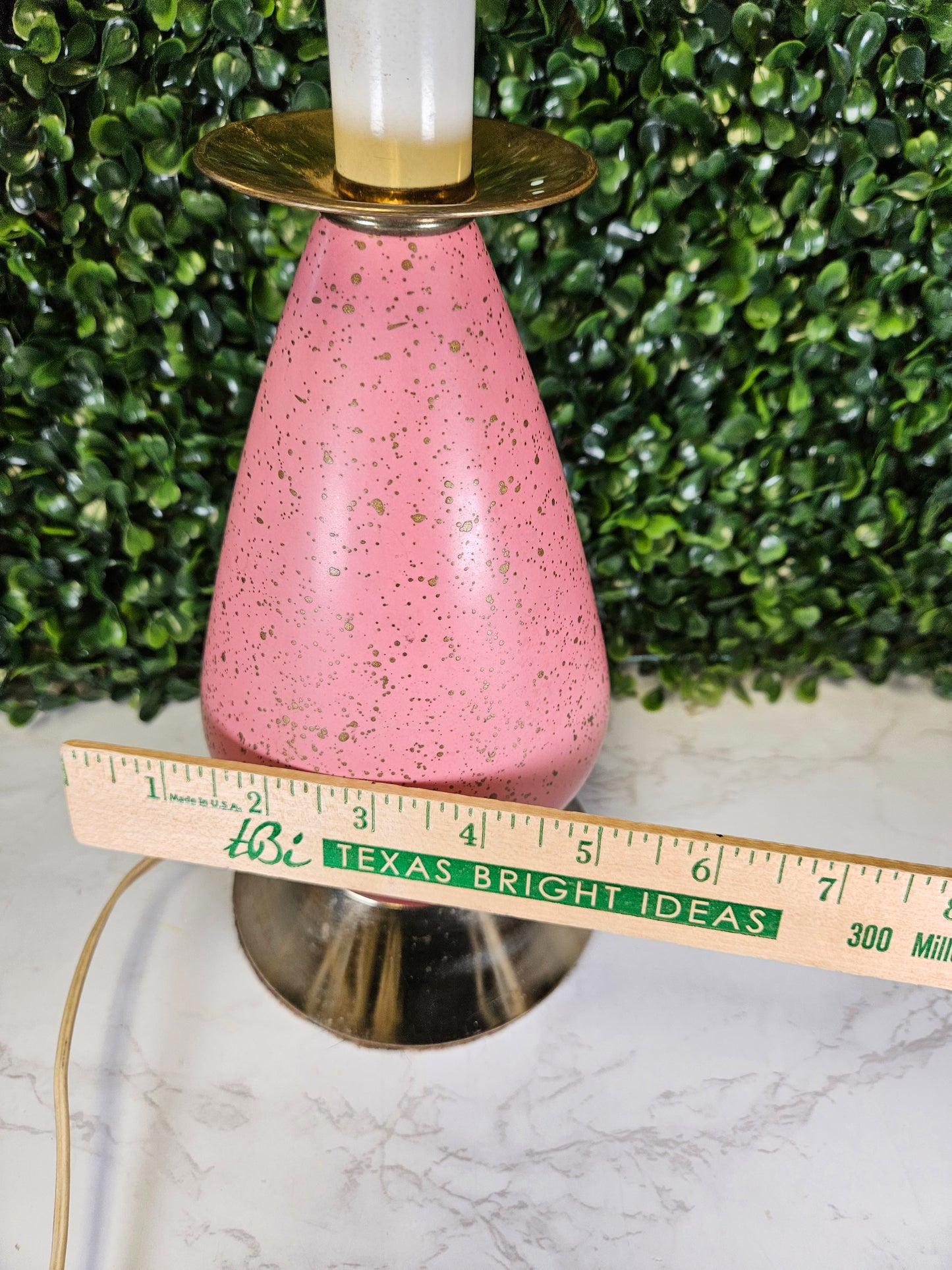 Vintage Mid Century Pink Speckled ceramic Atomic Table Bedroom Lamp Works - bedside