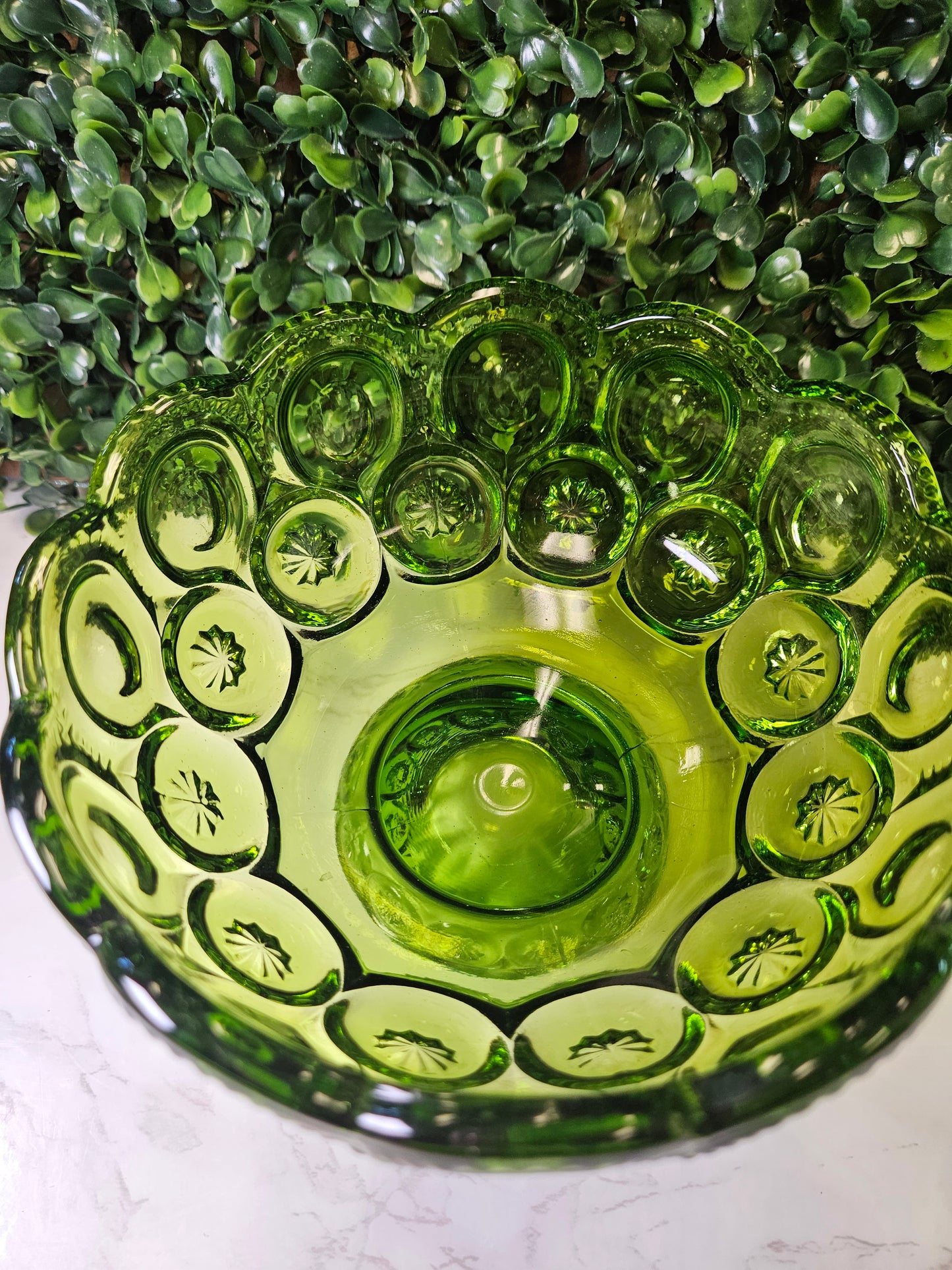 Vintage LE Smith Green Moon & Star Pedestal Bowl