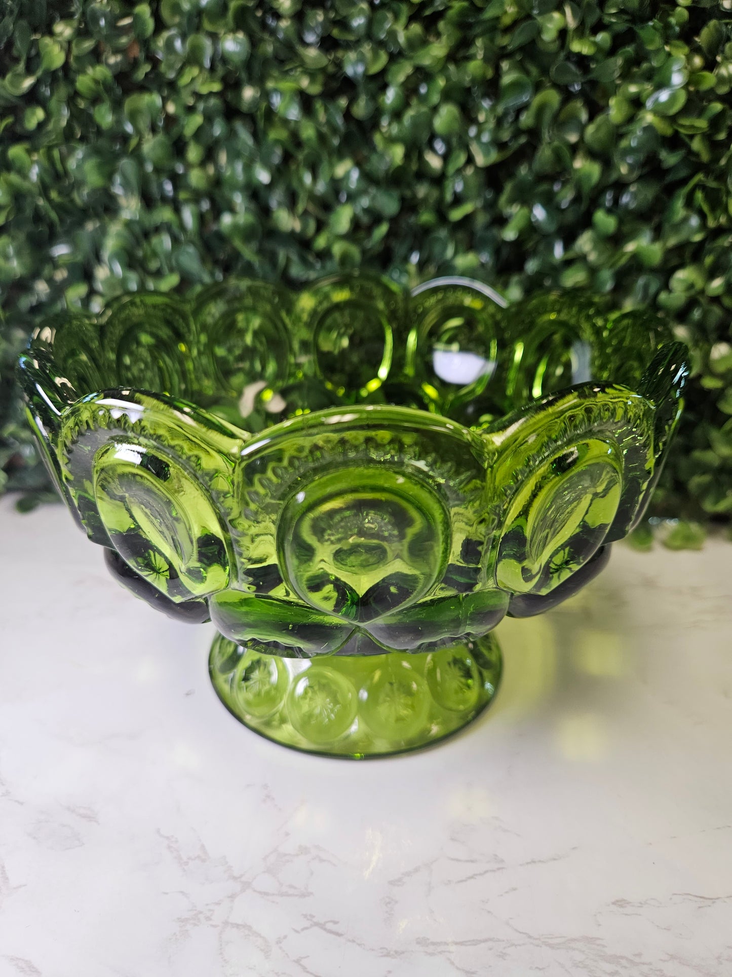 Vintage LE Smith Green Moon & Star Pedestal Bowl