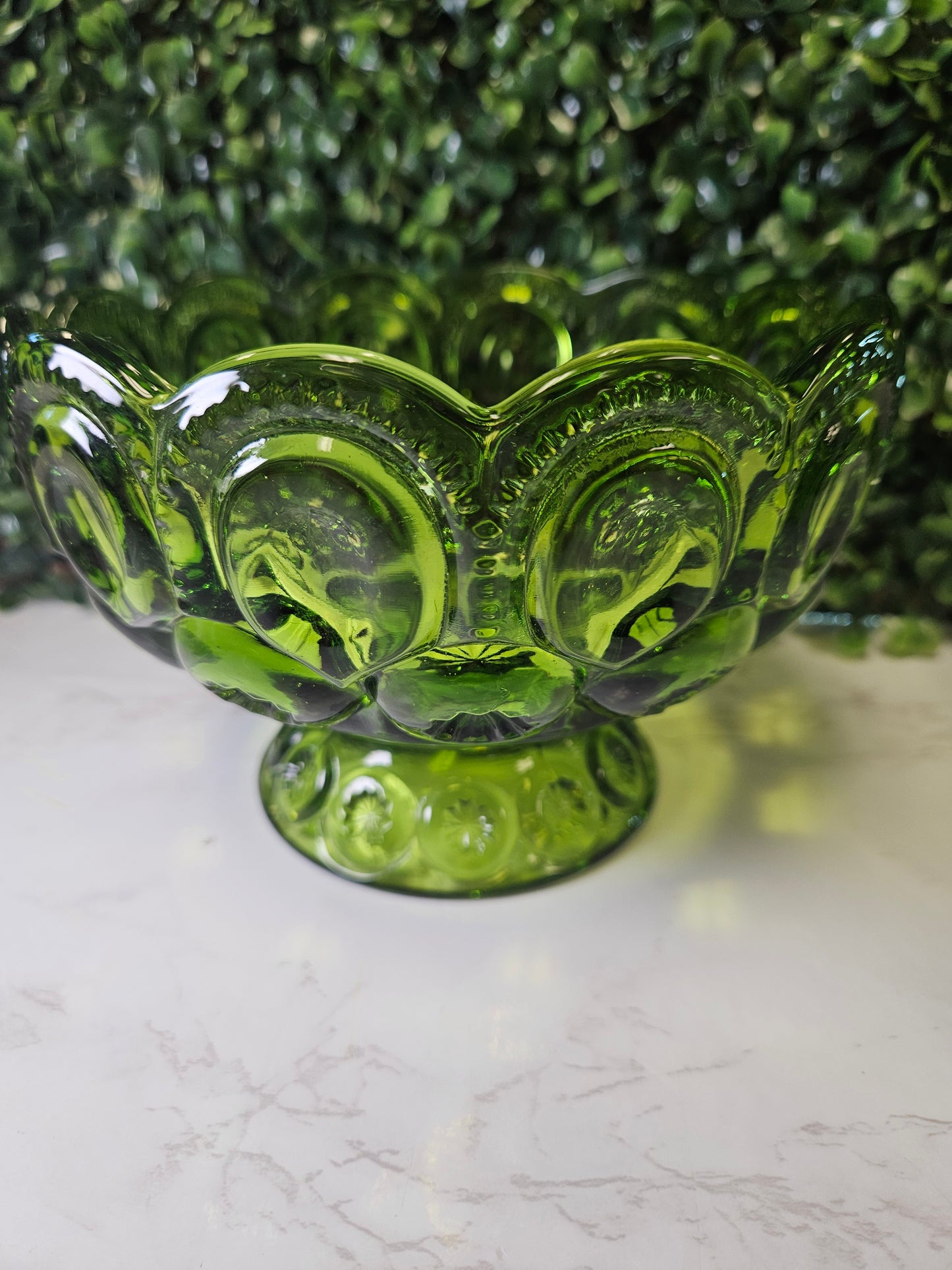 Vintage LE Smith Green Moon & Star Pedestal Bowl