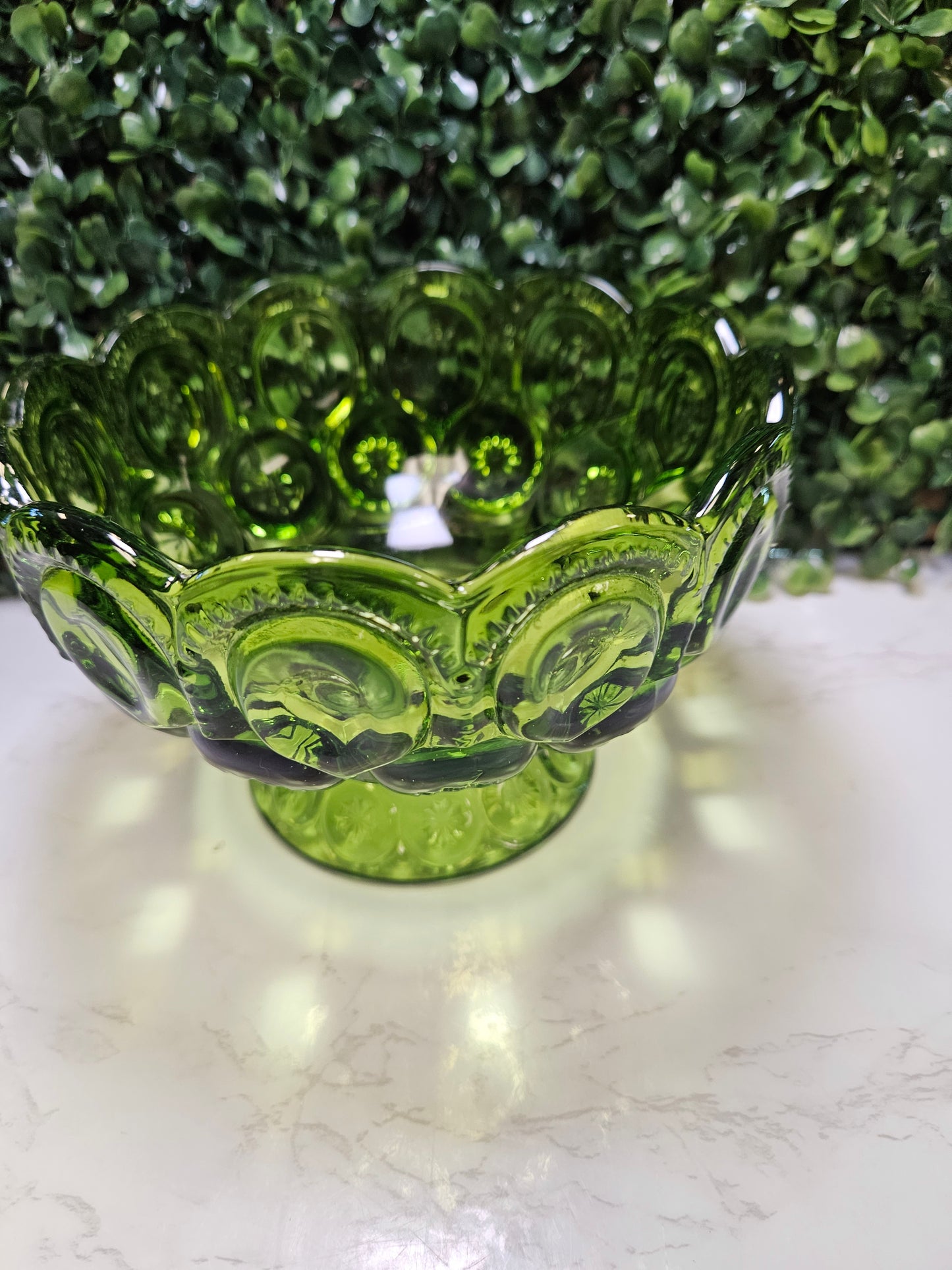 Vintage LE Smith Green Moon & Star Pedestal Bowl