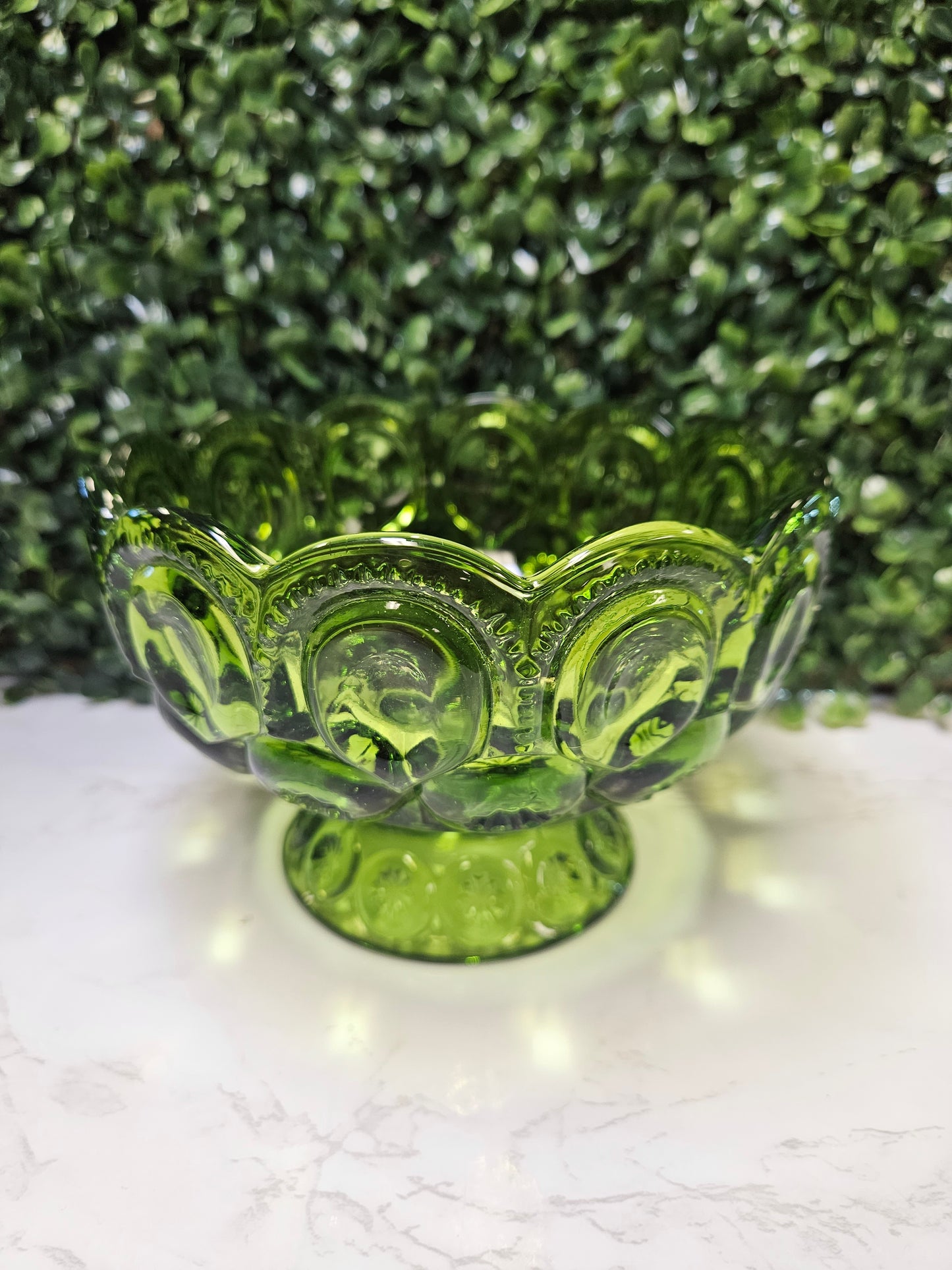 Vintage LE Smith Green Moon & Star Pedestal Bowl