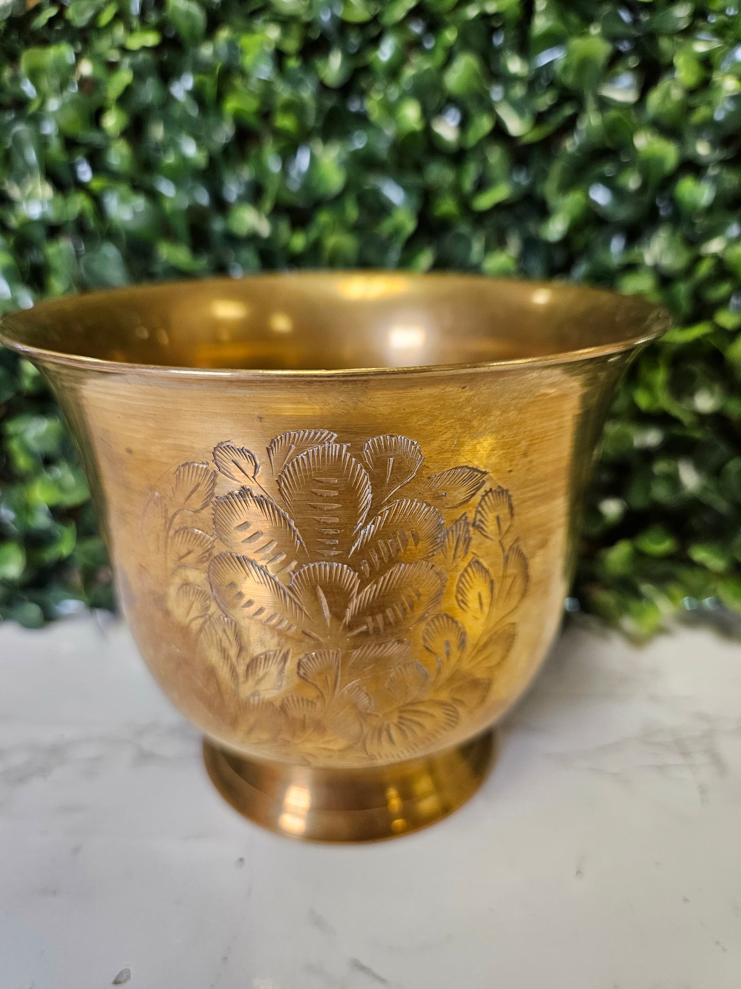 Vintage Etched Brass Cup - planter