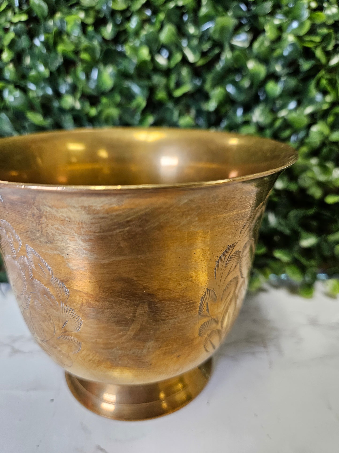 Vintage Etched Brass Cup - planter