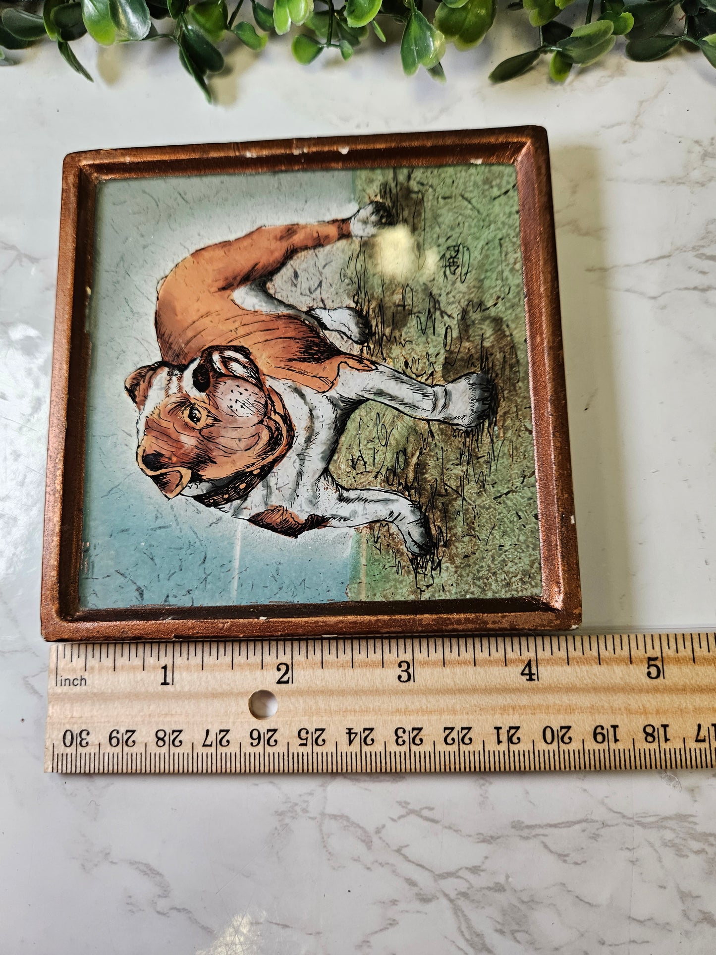 Vintage bulldog Robert M. Weiss Handmade in Peru Painted dog picture - reverse