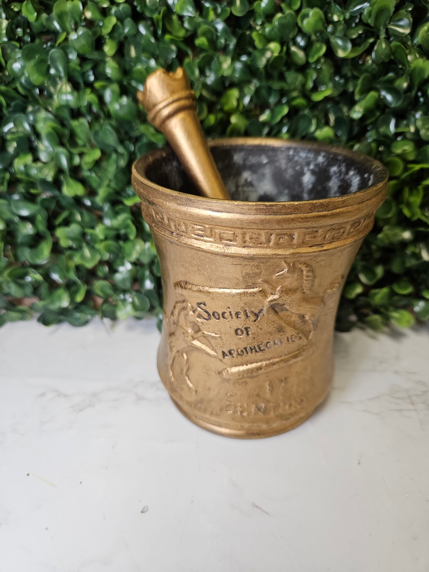 Vintage Commemorative Mortar and Pestle | Society of Apothecaries | 17th Century gold