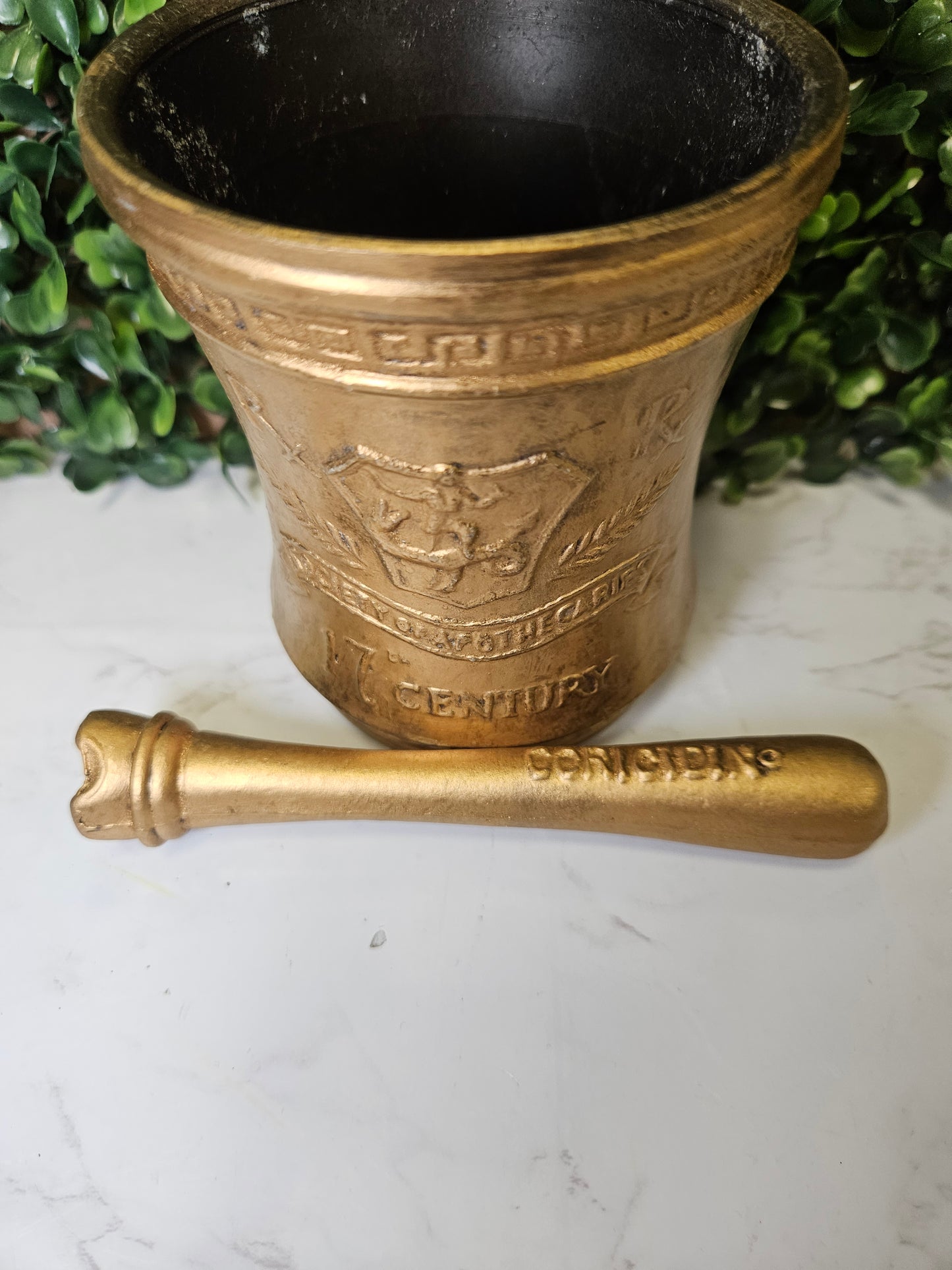 Vintage Commemorative Mortar and Pestle | Society of Apothecaries | 17th Century gold