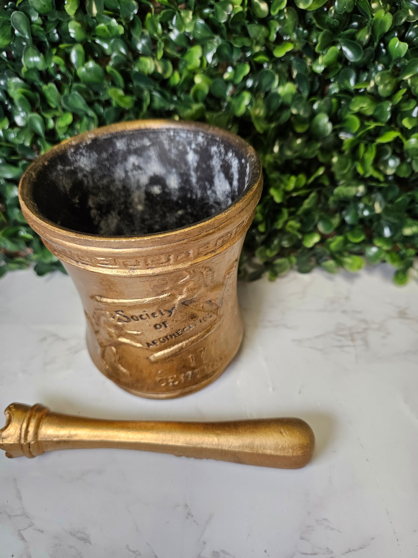 Vintage Commemorative Mortar and Pestle | Society of Apothecaries | 17th Century gold