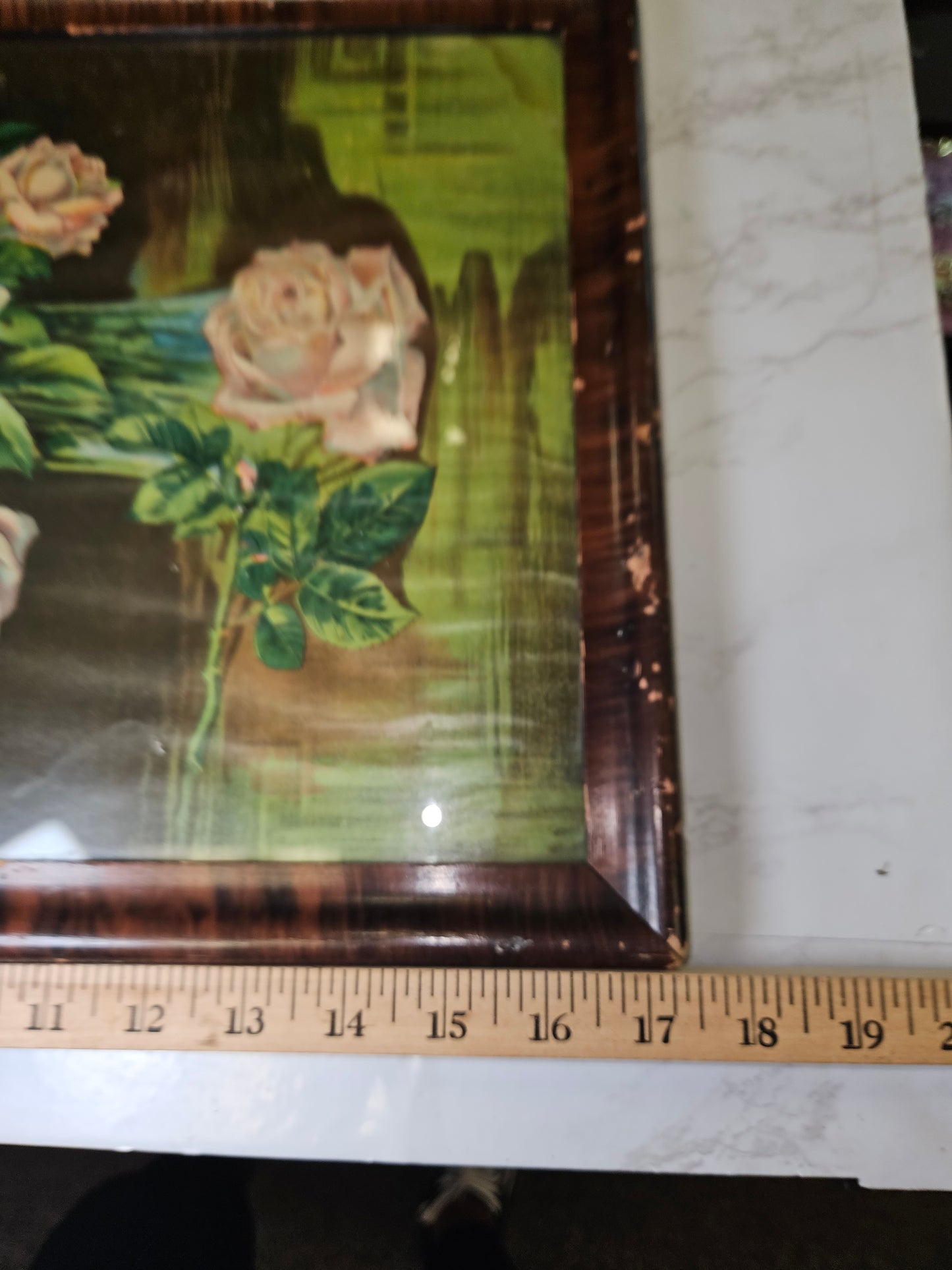 ANTIQUE FRAMED Litho- LITHOGRAPH Print 1911 PINK ROSES  James Lee Chicago IL - VINTAGE