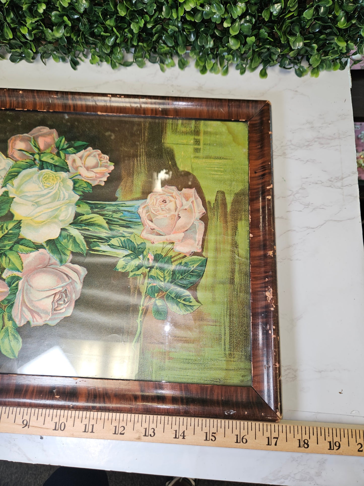 ANTIQUE FRAMED Litho- LITHOGRAPH Print 1911 PINK ROSES  James Lee Chicago IL - VINTAGE