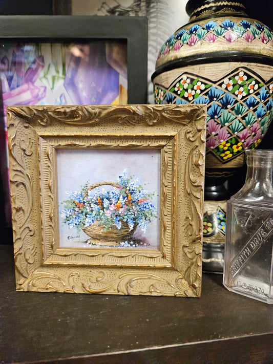 Gold frame mini vintage signed floral still life