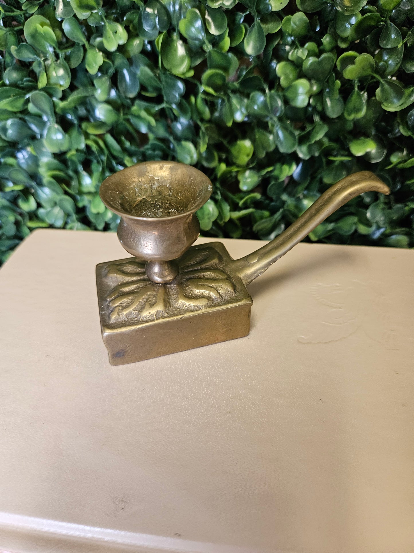 Vintage brass candle & match holder