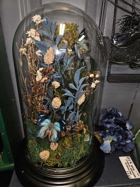 MIDNIGHT GARDEN BUTTERFLY glass cloche