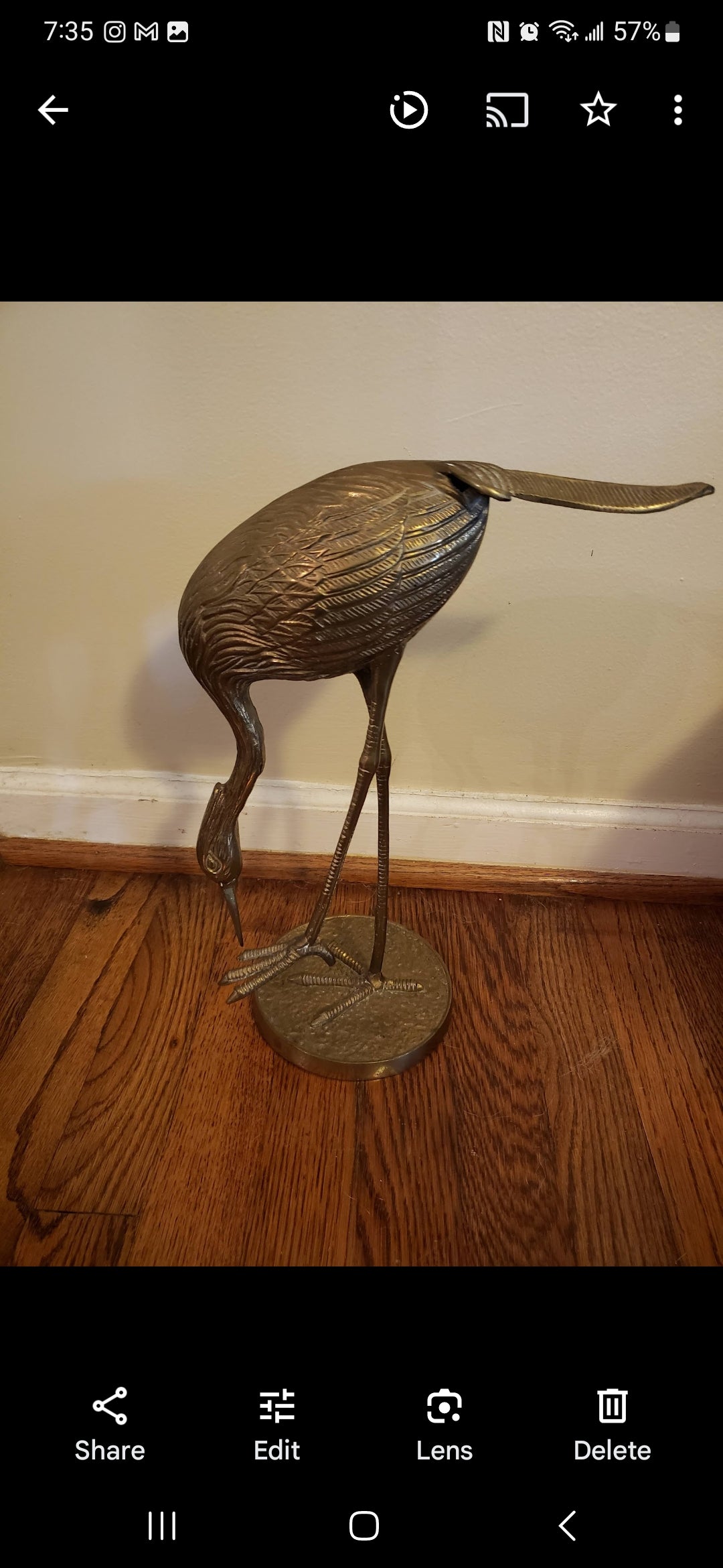 Vintage brass Heron-Cranes pair  Xl 15" tall Rare