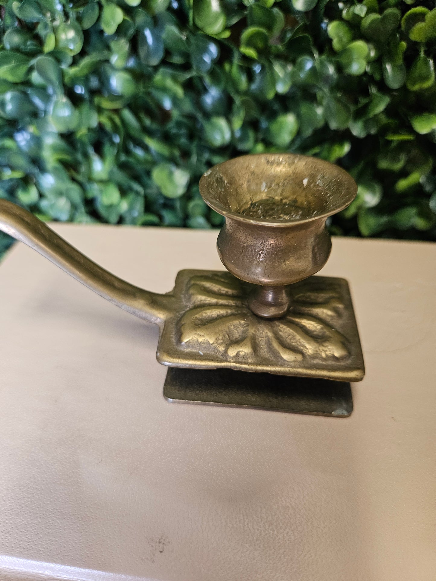 Vintage brass candle & match holder