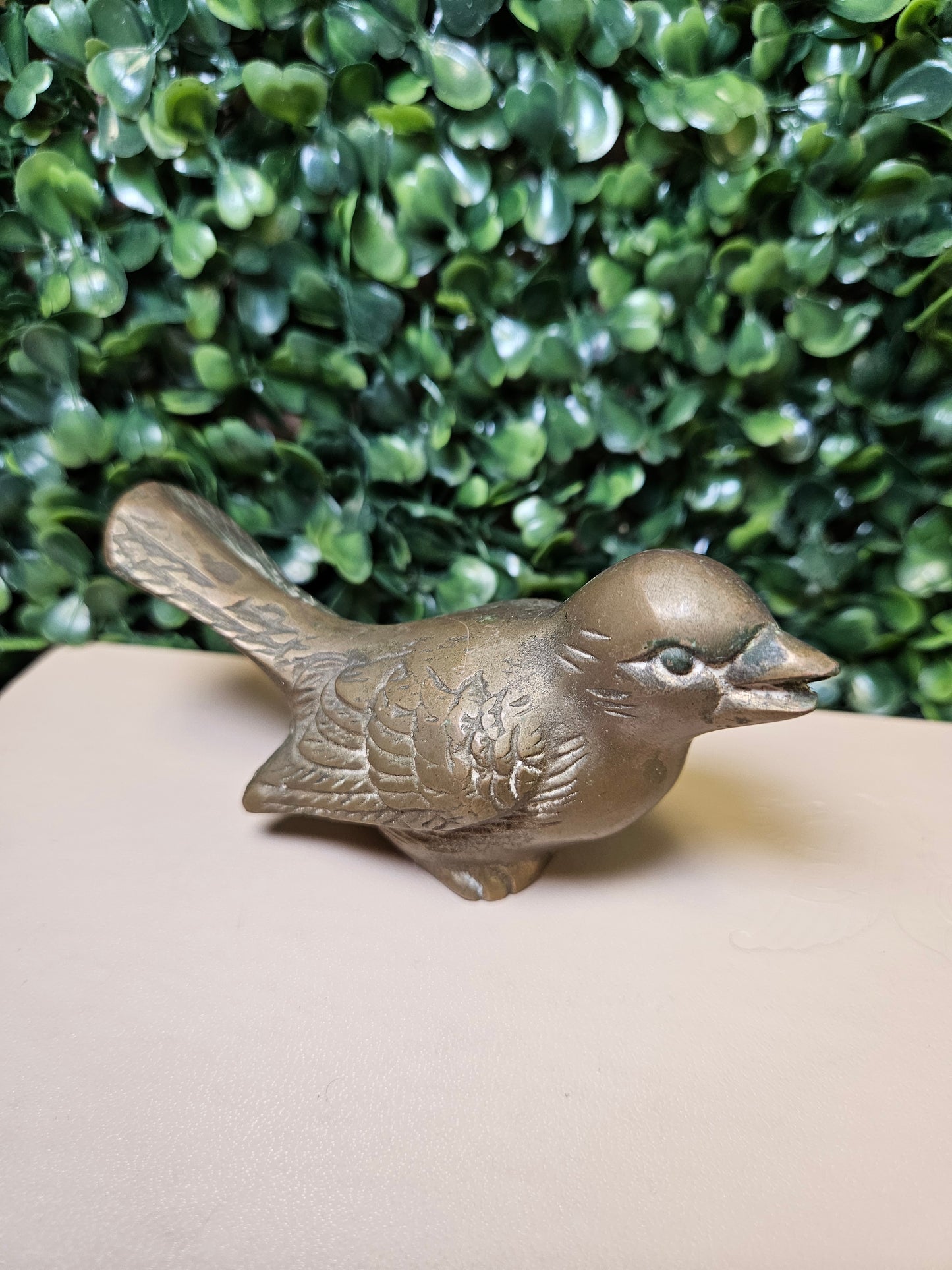 Vintage brass bird figure 2" x 4" song bird