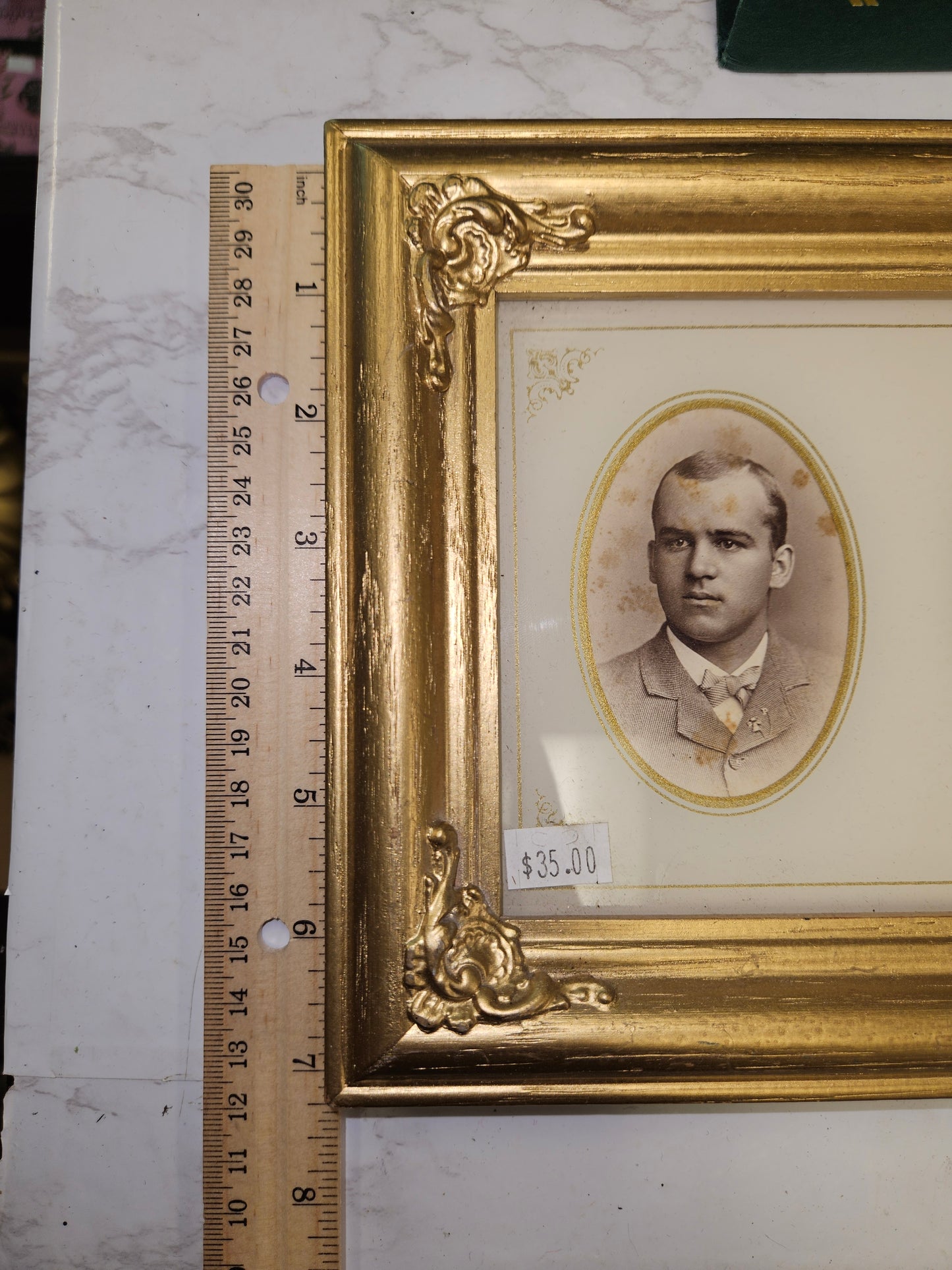 Gold framed Antique cabinet card photo frame - triple